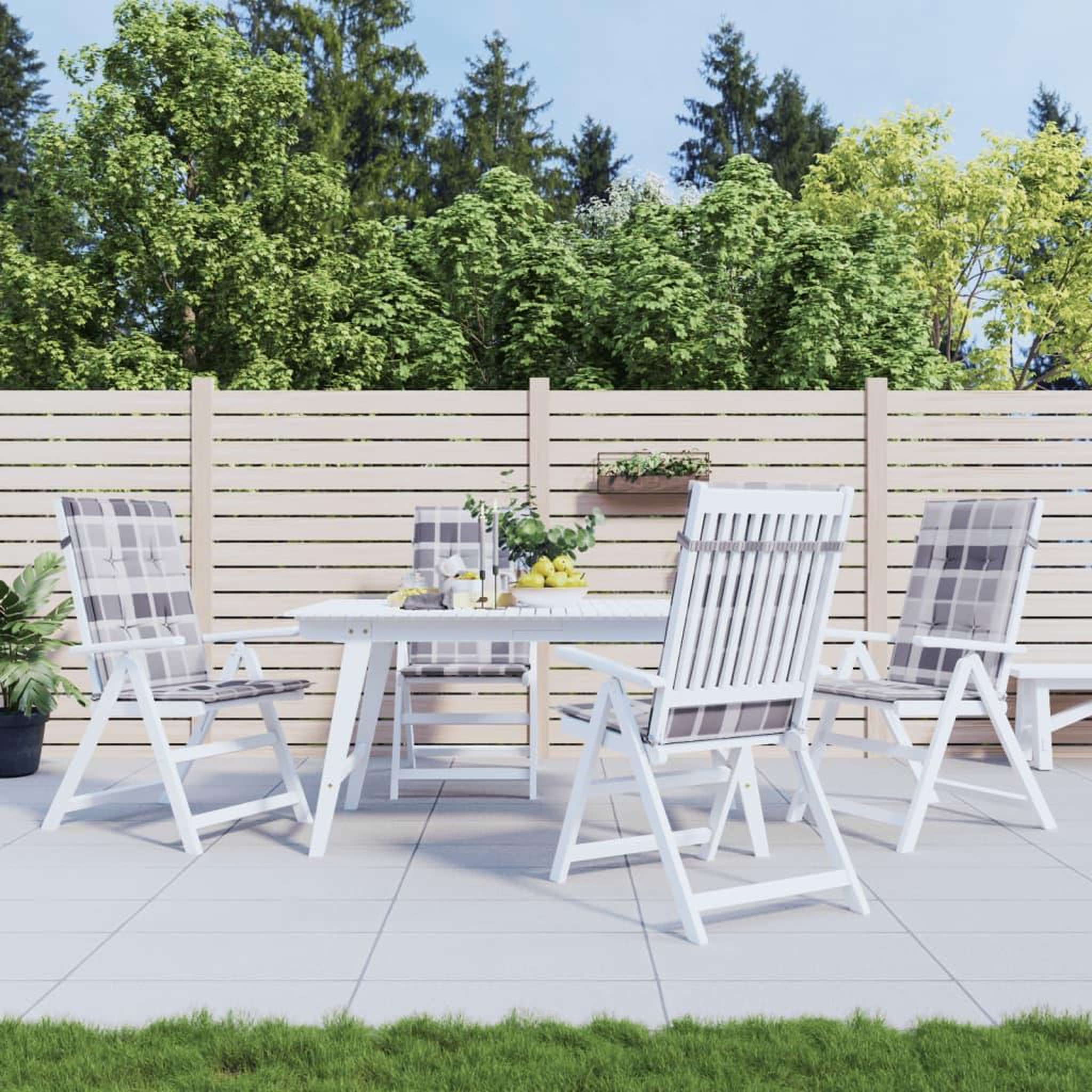 VIDAXL Coussins de chaise jardin a dossier haut lot de 4 carreaux gris