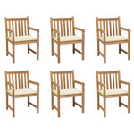 VIDAXL Chaises de jardin lot de 6 et coussins creme Bois teck massif