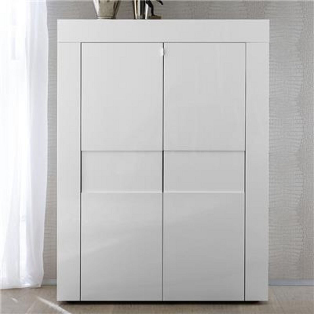 KASALINEA Buffet haut blanc laqué brillant design NEWLAND-L 92 x P 42 x H 125 cm- Blanc