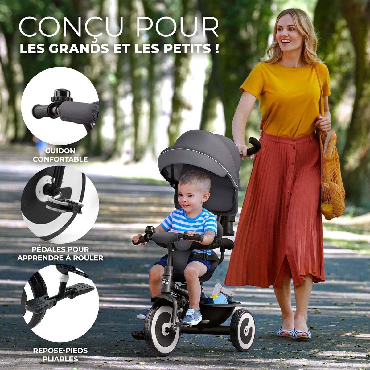 KINDERKRAFT Tricycle evolutif poussette avec pare soleil regl