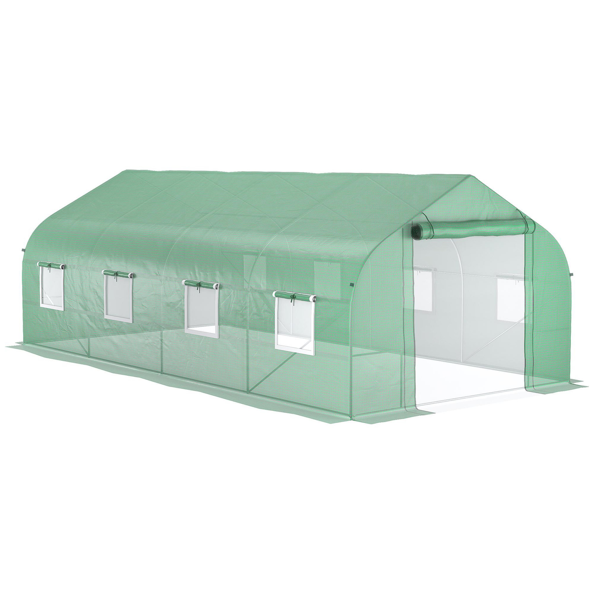 OUTSUNNY Serre tunnel grande taille 17,85 m² châssis tubulaire acier galvanisé renforcé 2,4 cm 8 fenêtres 1 porte vert