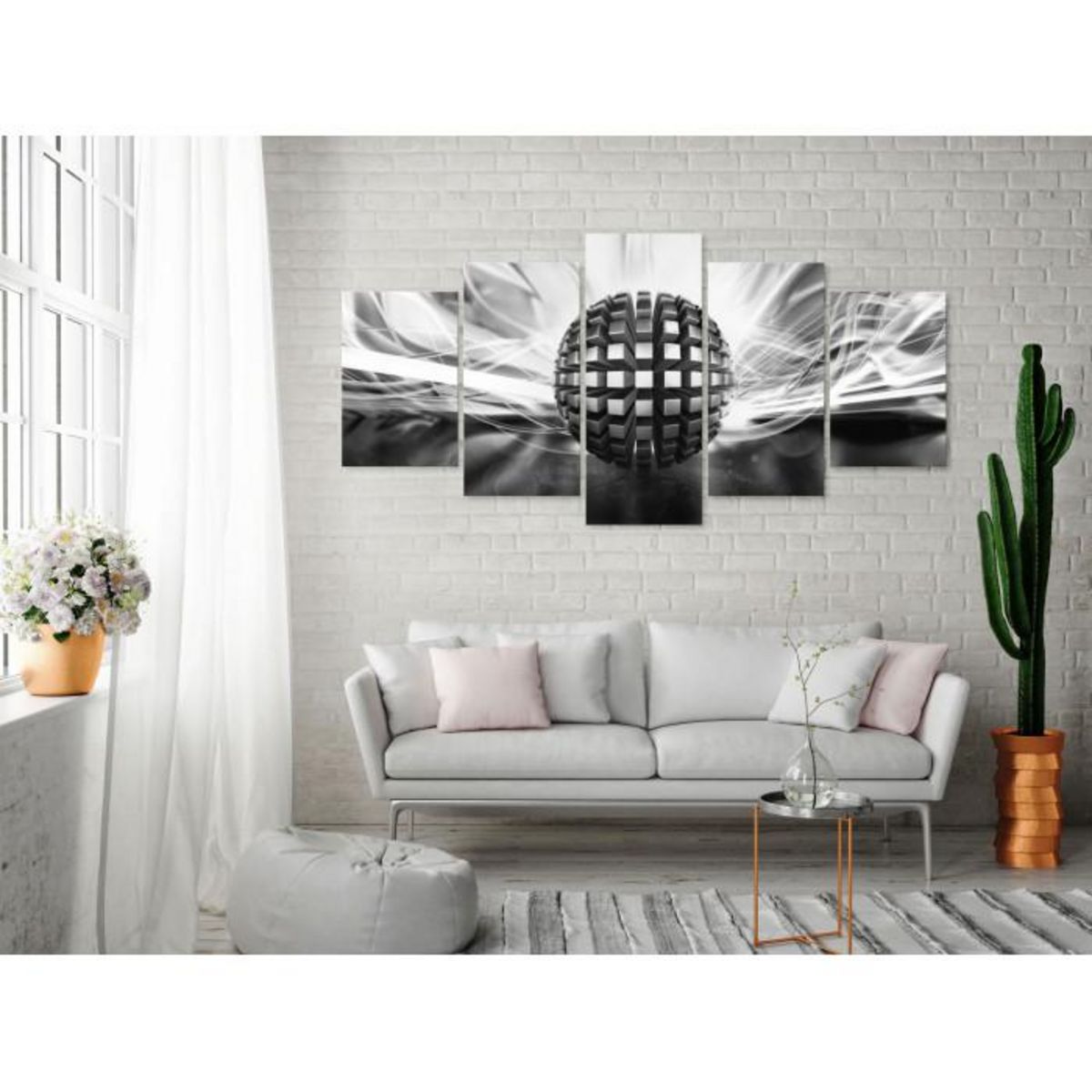 Paris Prix Tableau 5 Panneaux  Metal Ball Wide Black & White