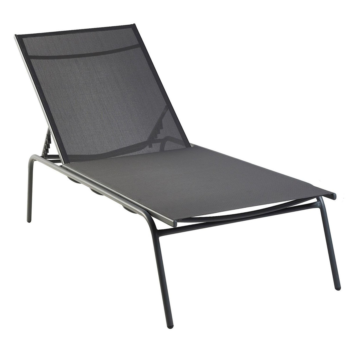 GARDENSTAR Bain de soleil XXL - Textilène et acier - 200x76x40cm - Gris 