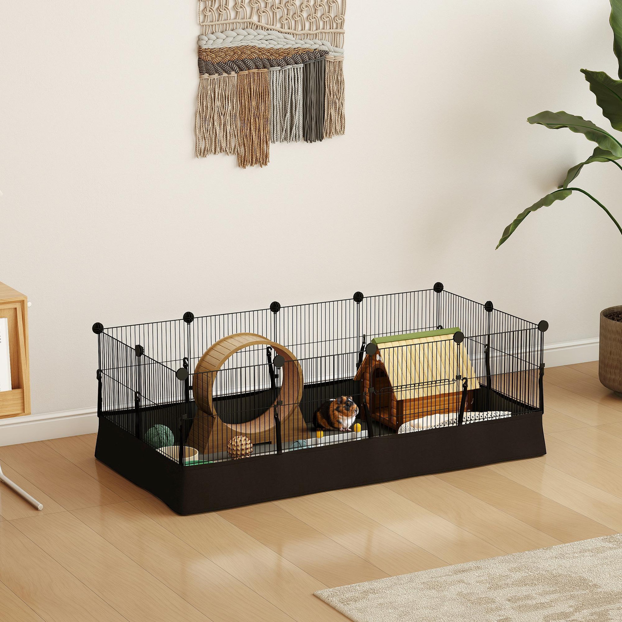 Voir la diapositive 6 : PAWHUT Enclos cage rongeur 12 panneaux modulables acier - tapis étanche - 120x60x40cm - noir