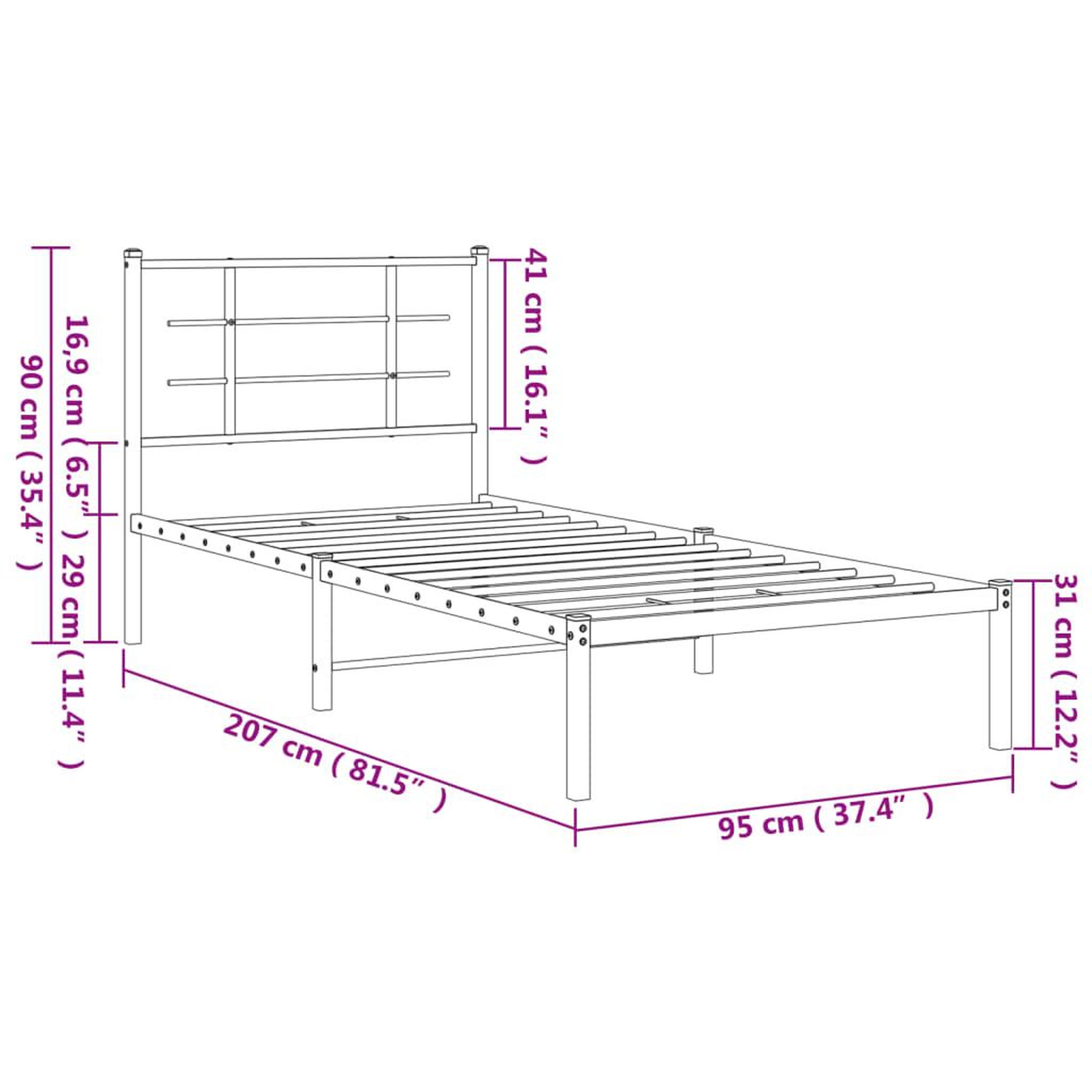 Voir la diapositive 6 : VIDAXL Cadre de lit metal sans matelas avec tete de lit blanc 90x200cm