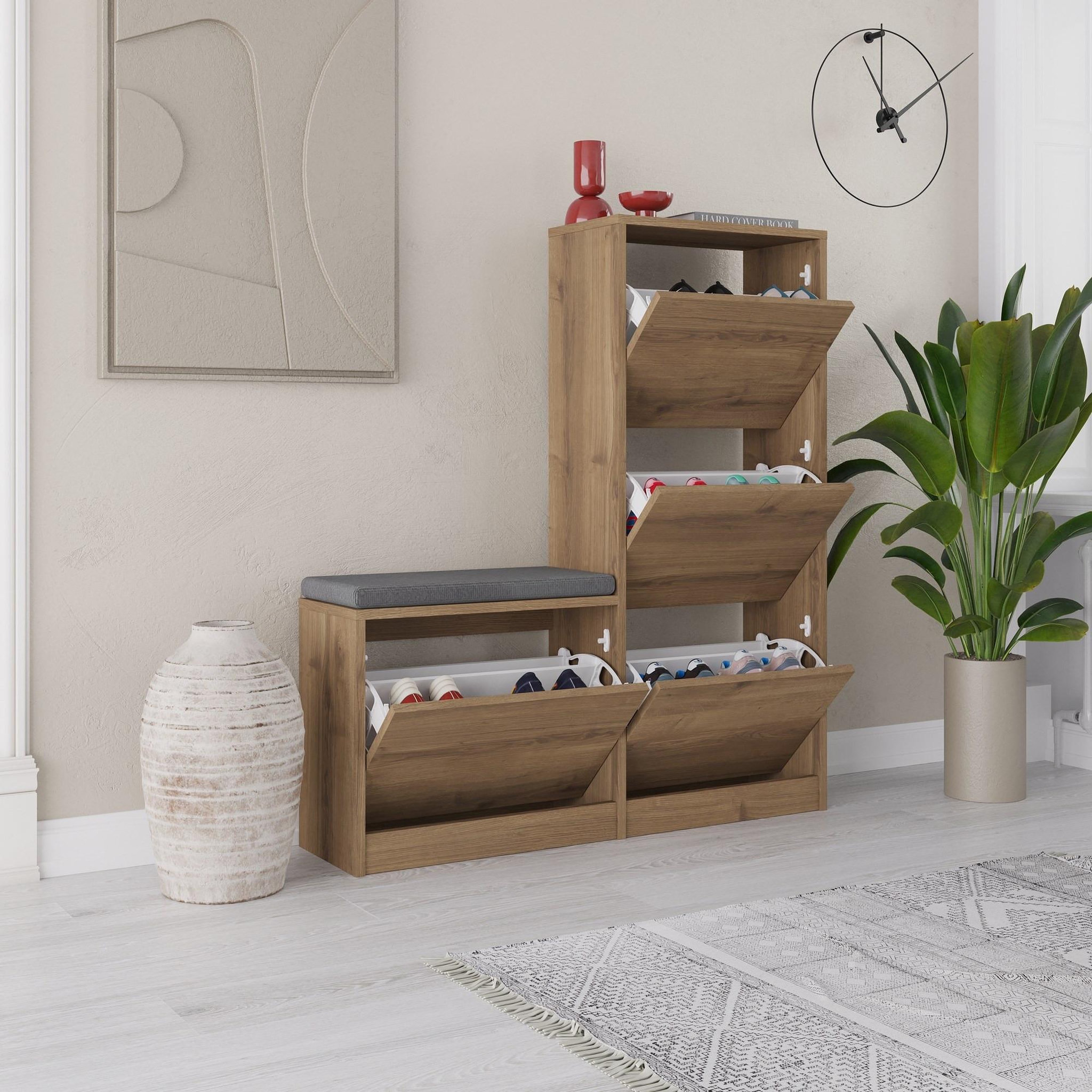 Voir la diapositive 3 : Habitat et Jardin Meuble à chaussures avec assise en bois  dude  - 105 x 26 x 118 cm - marron