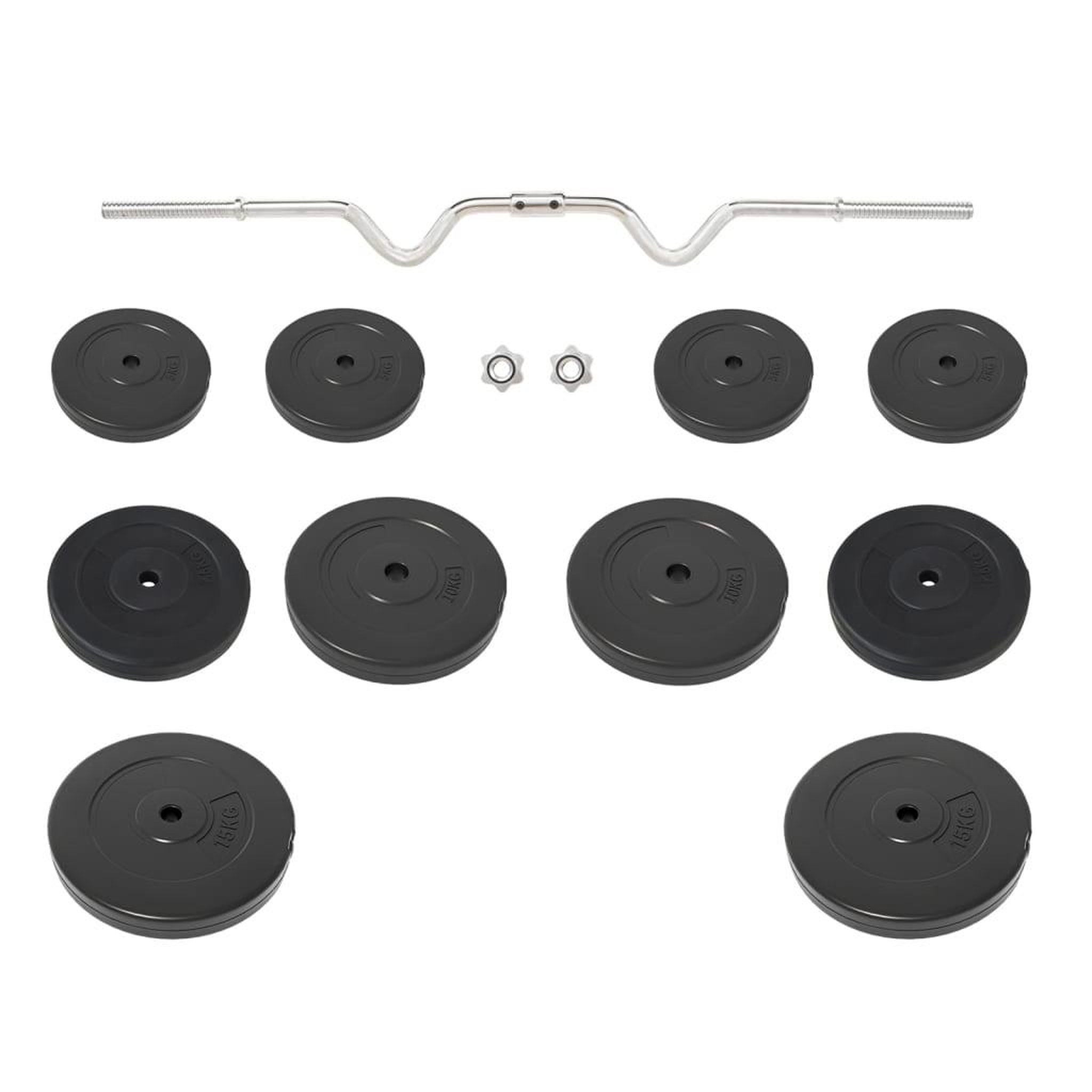 Voir la diapositive 2 : VIDAXL Barre d'halteres ondulee avec plaques 90 kg