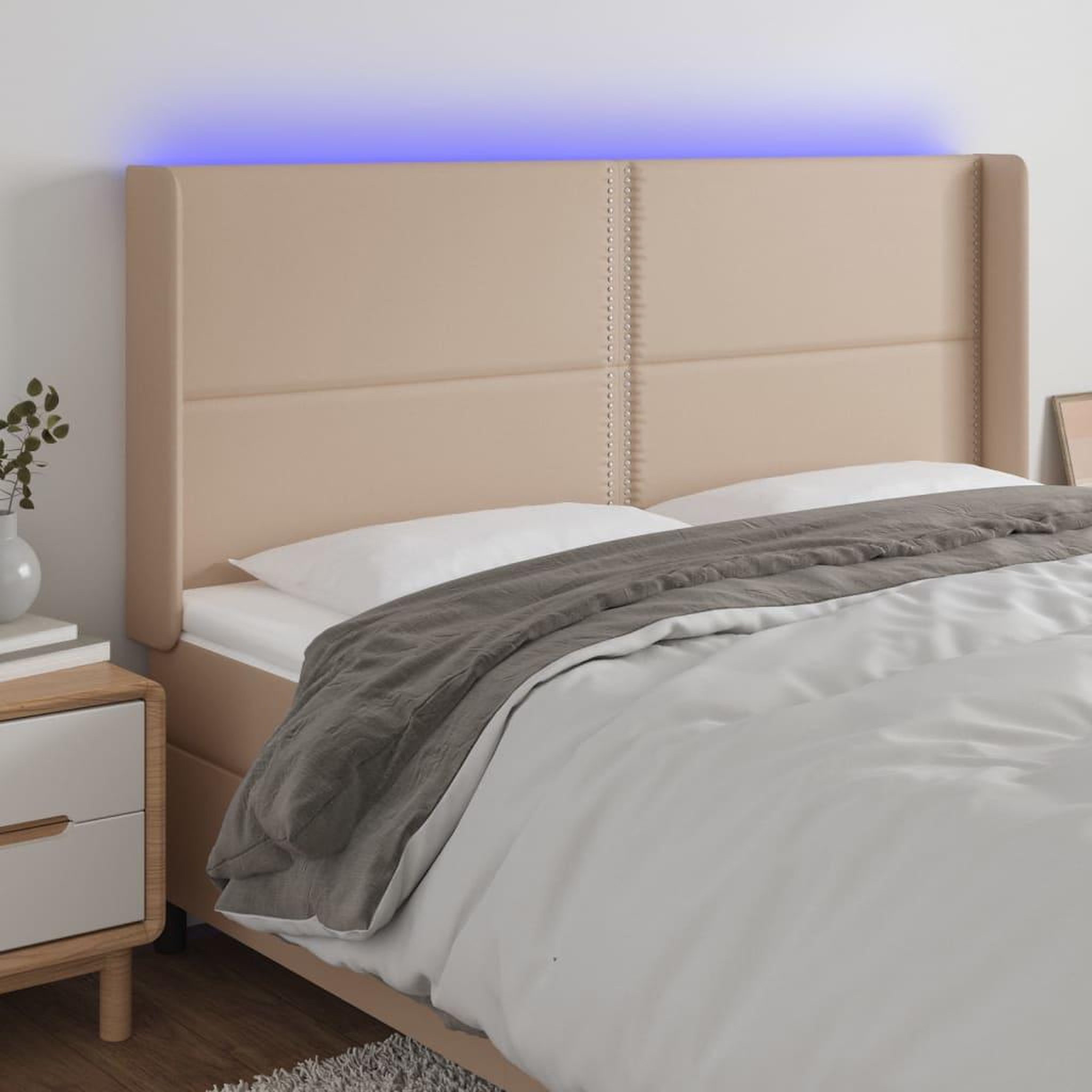 Voir la diapositive 1 : VIDAXL Tete de lit a LED Cappuccino 163x16x118/128 cm Similicuir