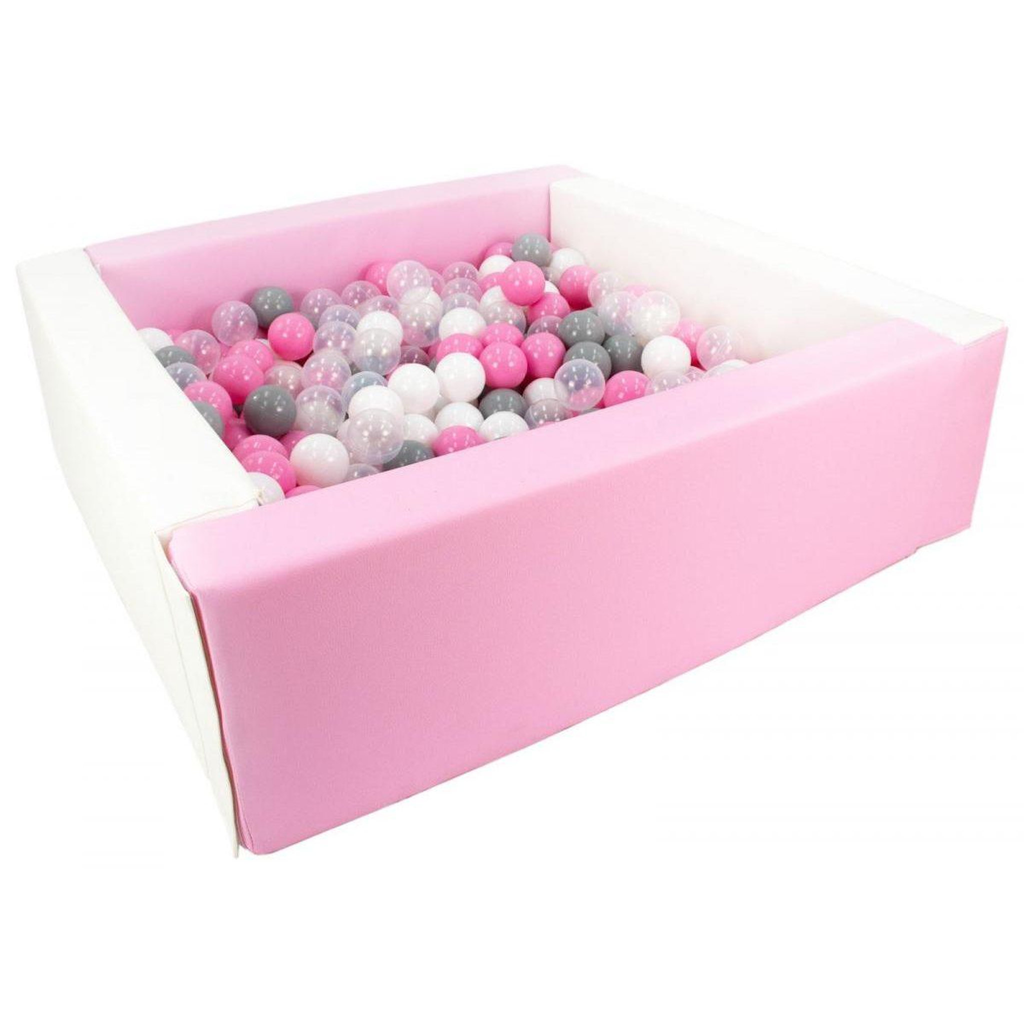VELINDA Piscine à balles carrée avec 300 balles - blanc, rose (pastel)/blanc, transparent, rose clair, gris