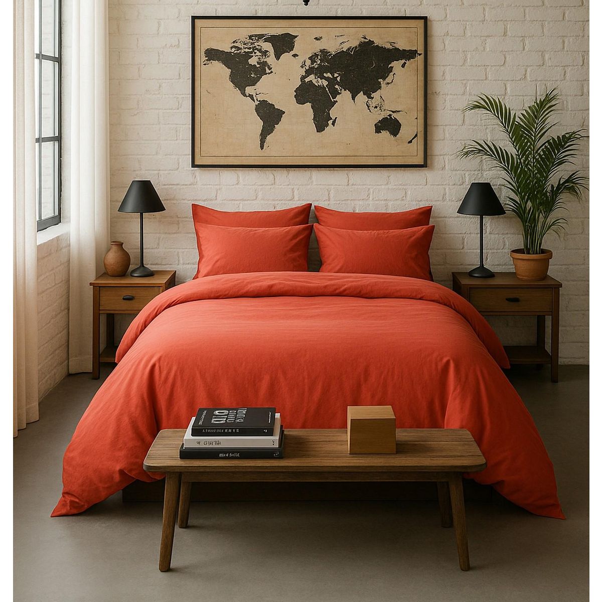 BATON ROUGE Drap housse 100% percale de coton lavé 80 fils/cm² - terre de sienne