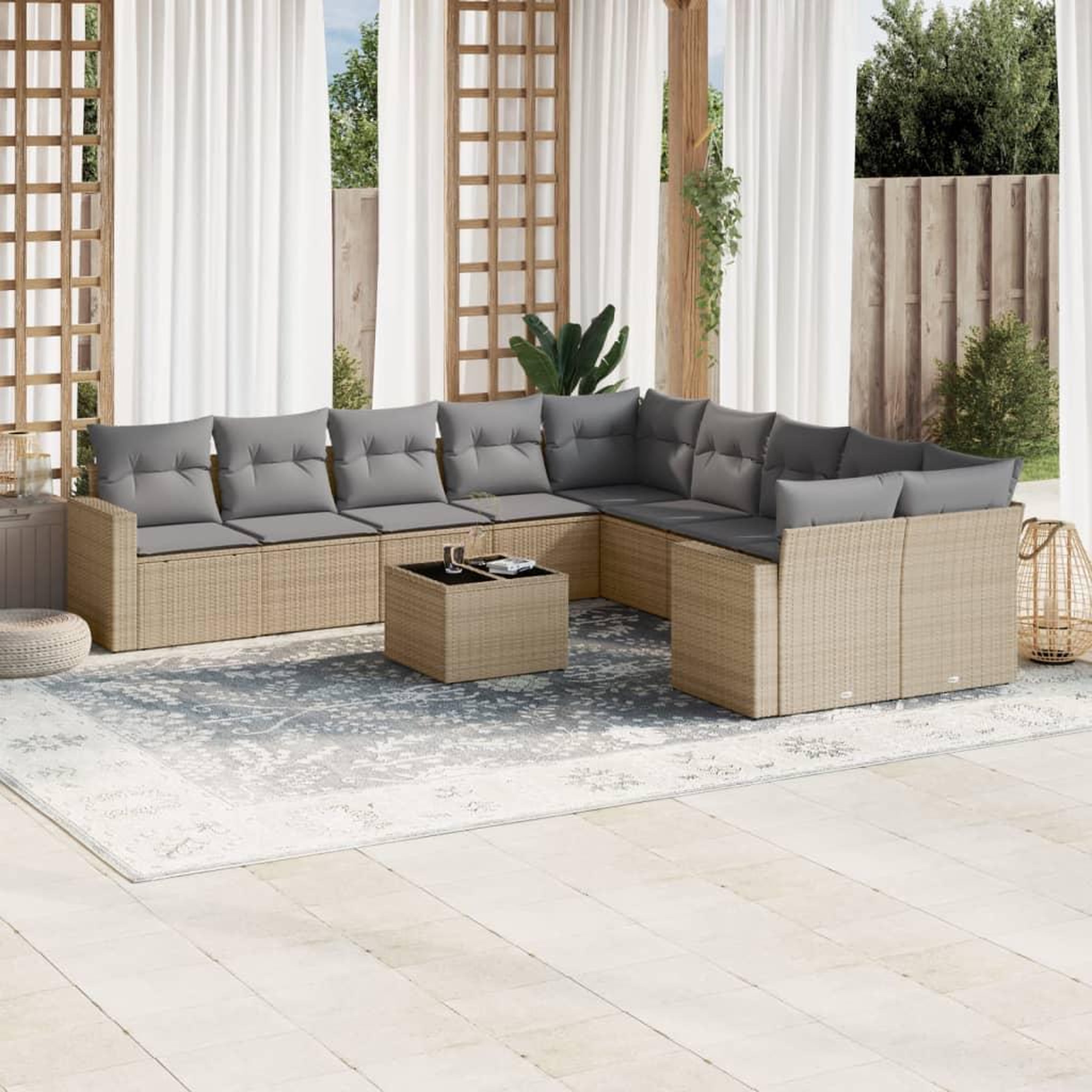 VIDAXL Salon de jardin 11 pcs avec coussins beige resine tressee