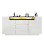 MERAX Buffet 2 porte(s) 3 tiroir(s) - 140 cm blanc led panneau de particules