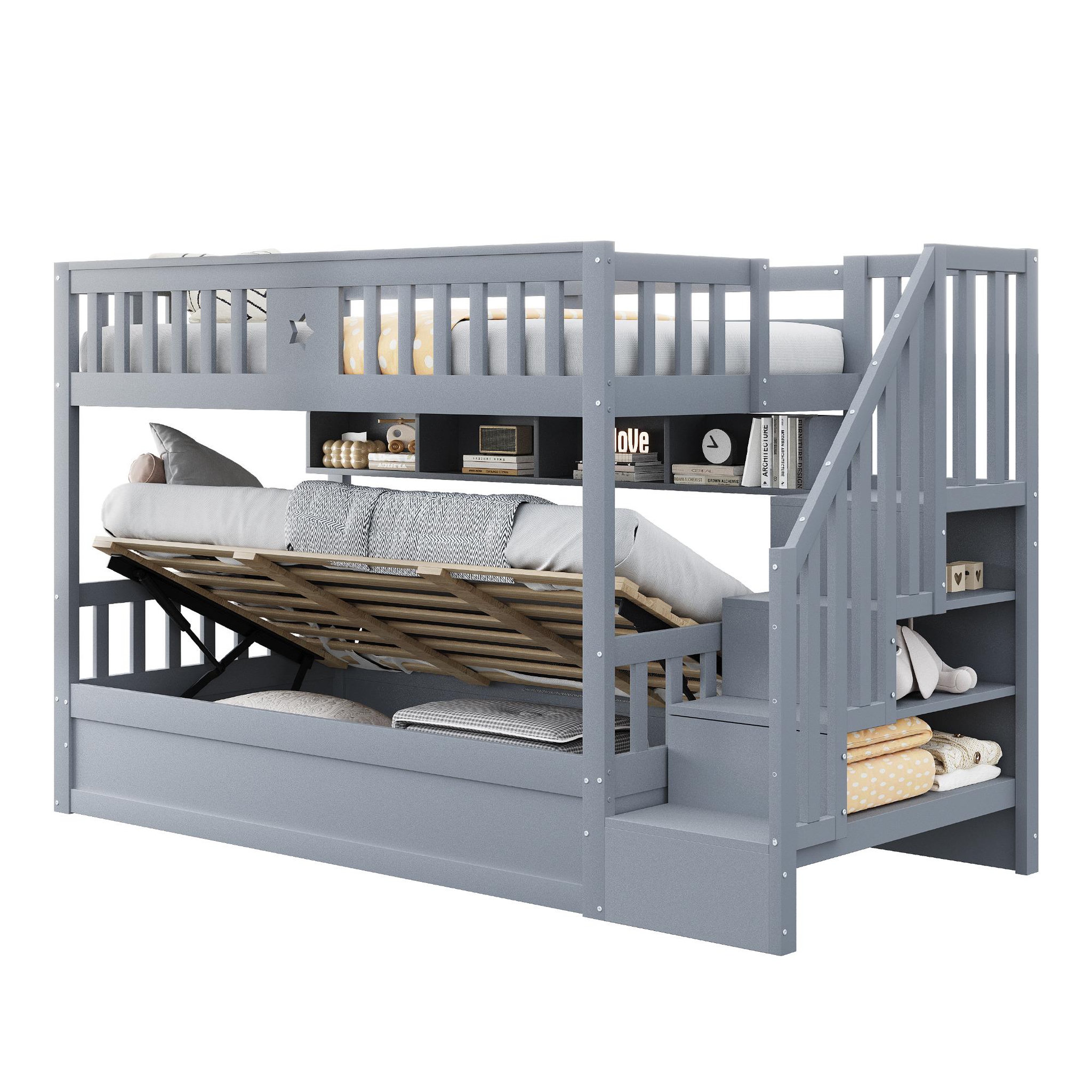 MERAX Lit superposé 90x200cm. Coloris disponibles : Gris, Blanc