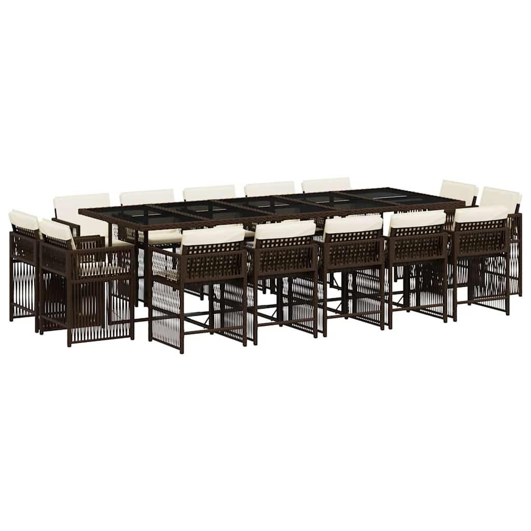 Voir la diapositive 2 : VIDAXL Ensemble a manger de jardin avec coussins 15 pcs marron rotin