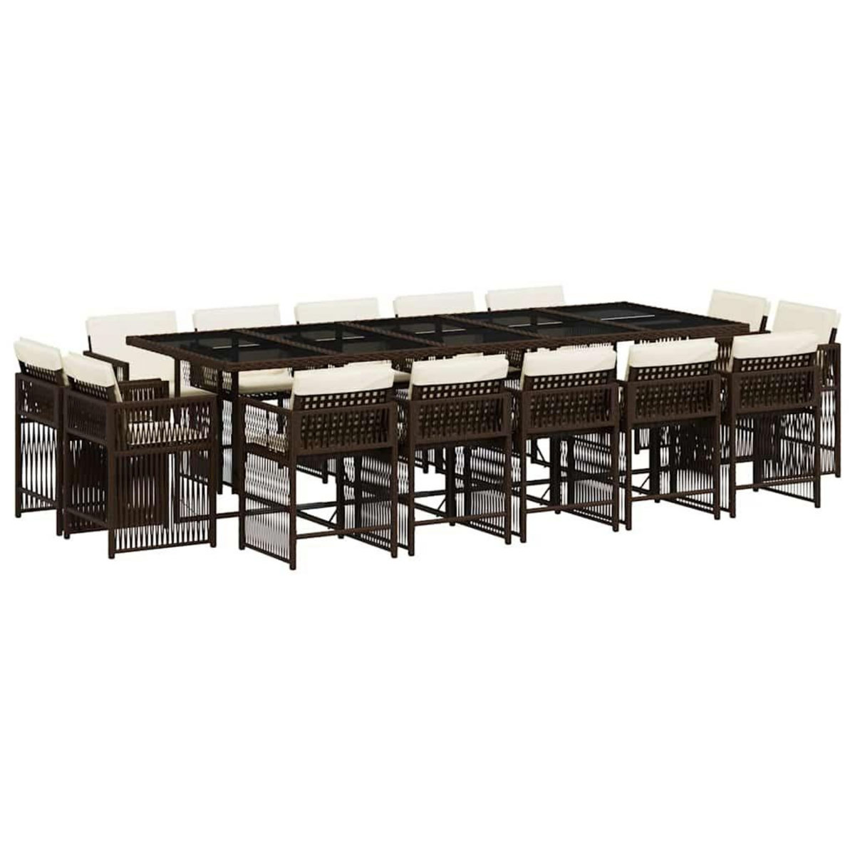 VIDAXL Ensemble a manger de jardin avec coussins 15 pcs marron rotin