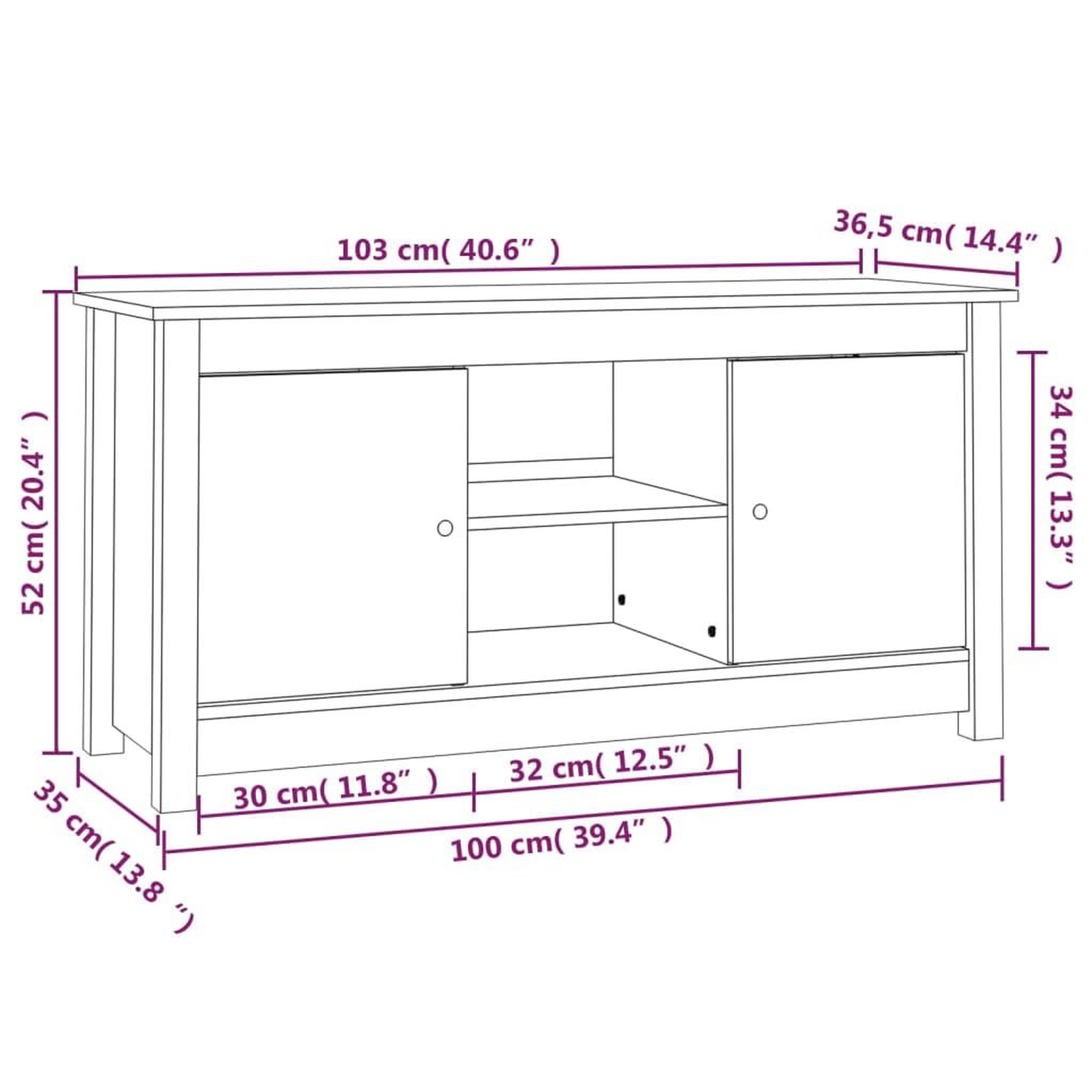 Voir la diapositive 6 : VIDAXL Meuble TV Blanc 103x36,5x52 cm Bois de pin massif