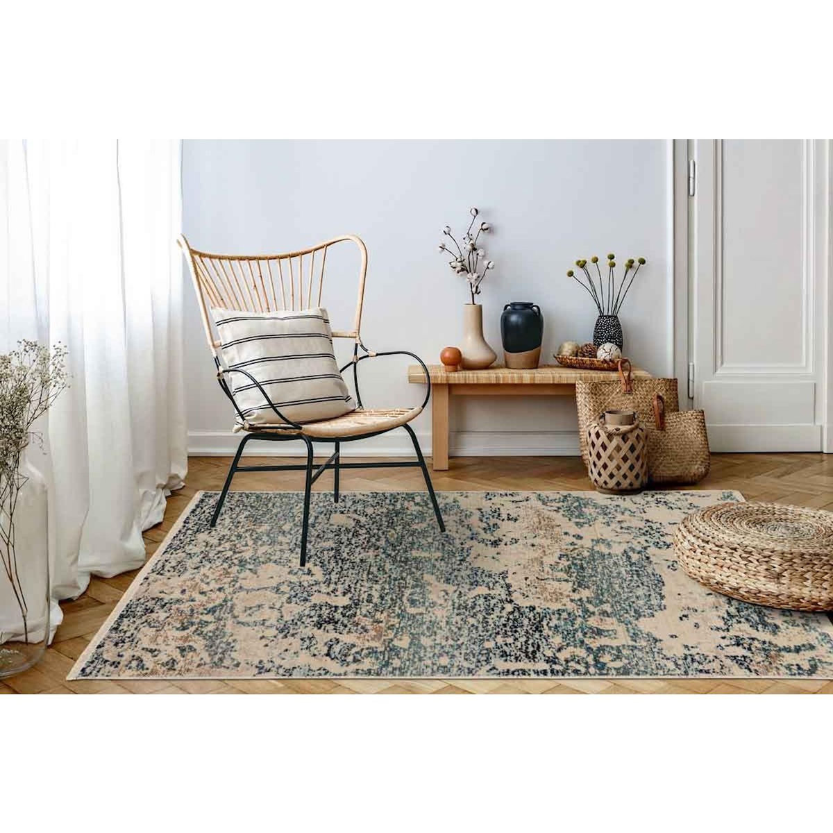 Paris Prix Tapis Tissé Abstrait à Poils Plats  Charu II  Bleu