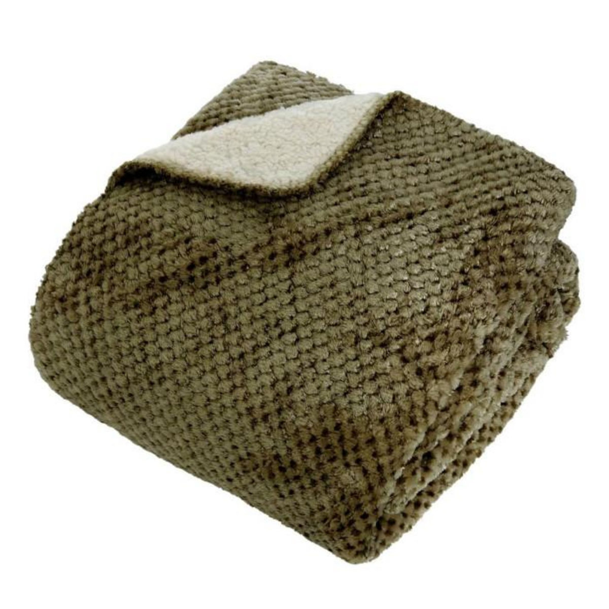 ATMOSPHERA Plaid Sherpa en Flanelle  Lyno  130x170cm Vert Kaki