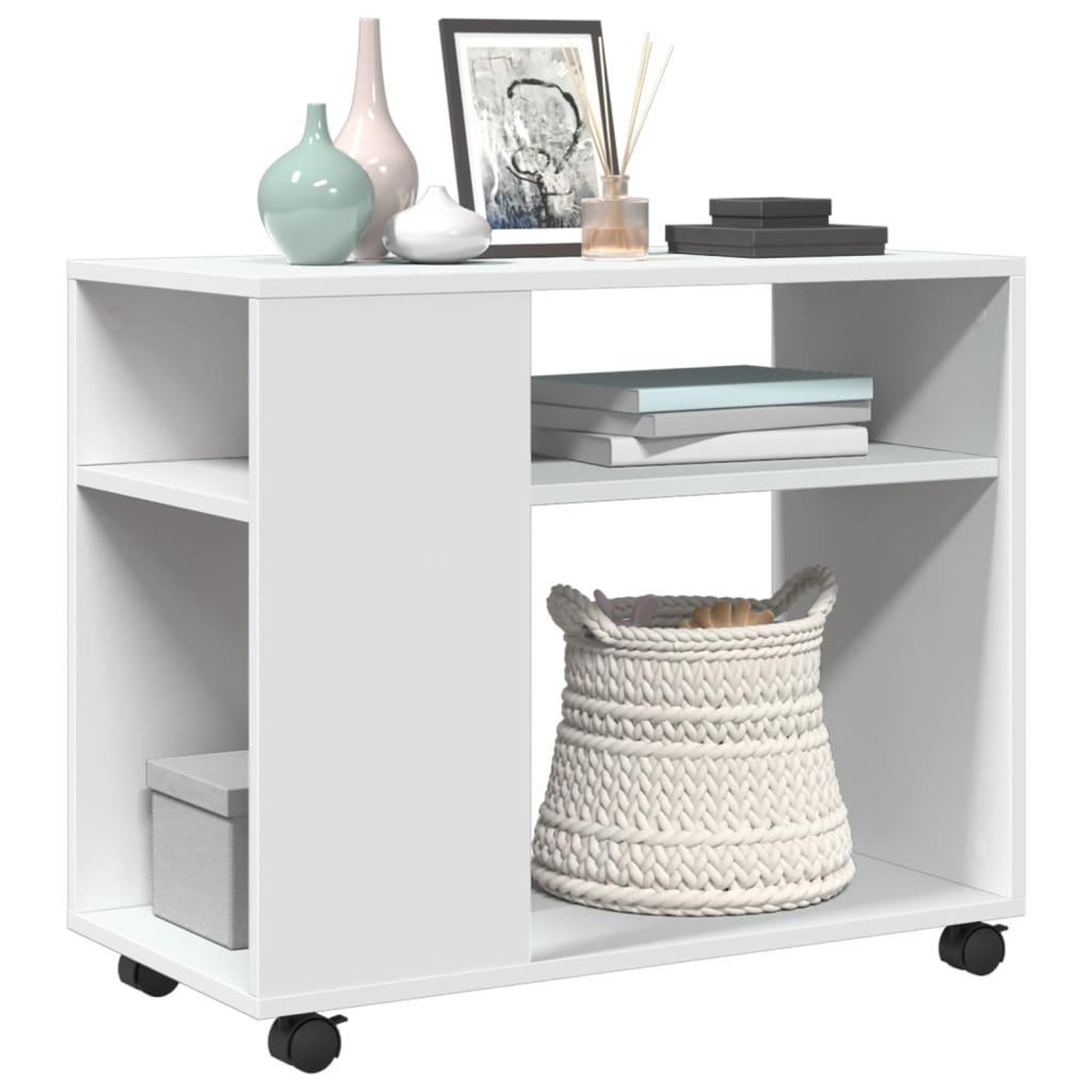 Voir la diapositive 4 : VIDAXL Table d'appoint avec roues blanc 70x35x60 cm bois d'ingenierie