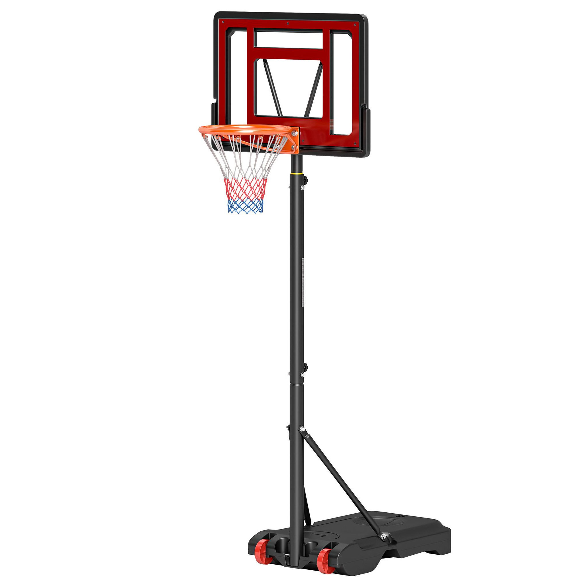 Voir la diapositive 5 : HOMCOM Panier de basketball sur pied hauteur réglable h.160–210 cm lestage roulettes noir rouge