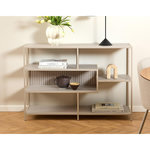 LISA DESIGN Anthea - étagère filaire métal avec plaquage en effet bois blanchi - 114 cm - gris. Coloris disponibles : Gris