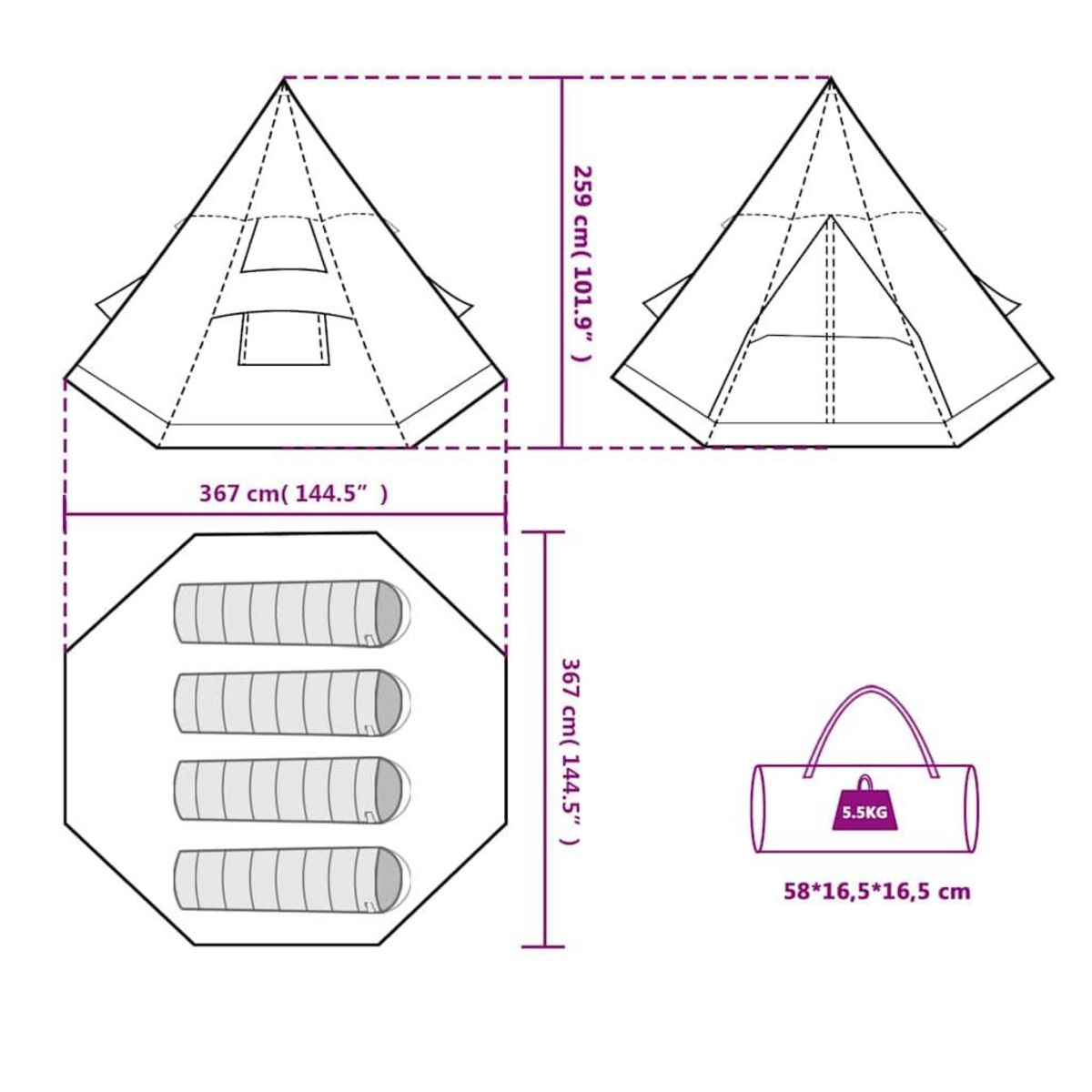 VIDAXL Tente de camping tipi 4 personnes orange impermeable