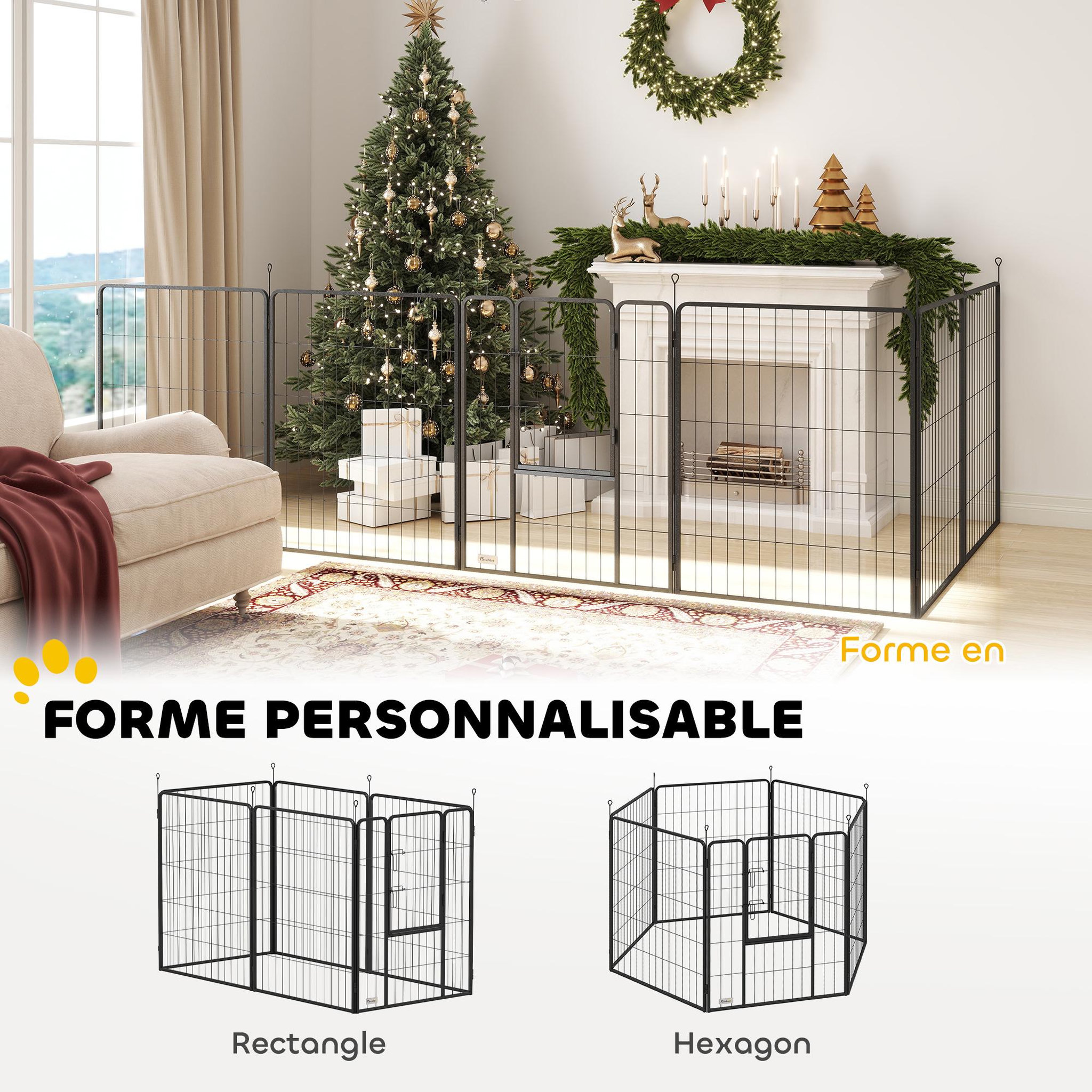 Voir la diapositive 4 : PAWHUT Parc enclos chien modulable pliable 6 panneaux h.100cm porte verrouillable acier époxy anthracite