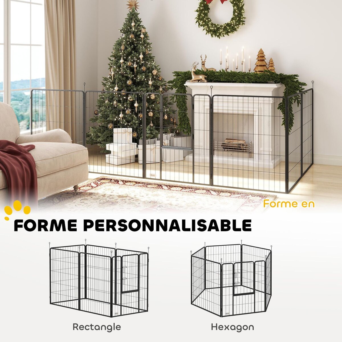 PAWHUT Parc enclos chien modulable pliable 6 panneaux H.100cm porte verrouillable acier époxy anthracite