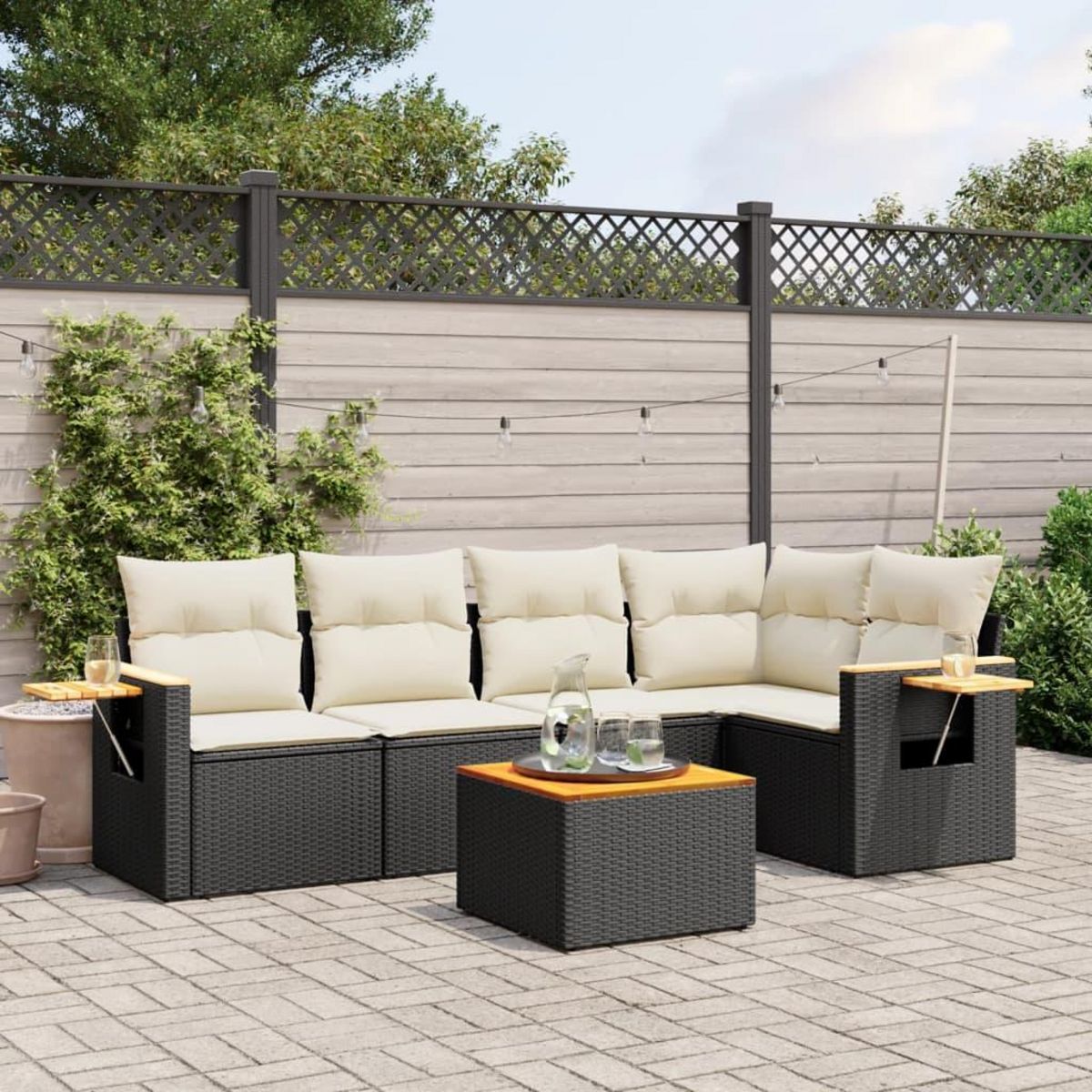 VIDAXL Salon de jardin 6 pcs avec coussins noir resine tressee