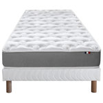 IDLITERIE Ensemble matelas mousse réversible STRATUS et sommier - confort français. Coloris disponibles : Gris, Bleu, Vert