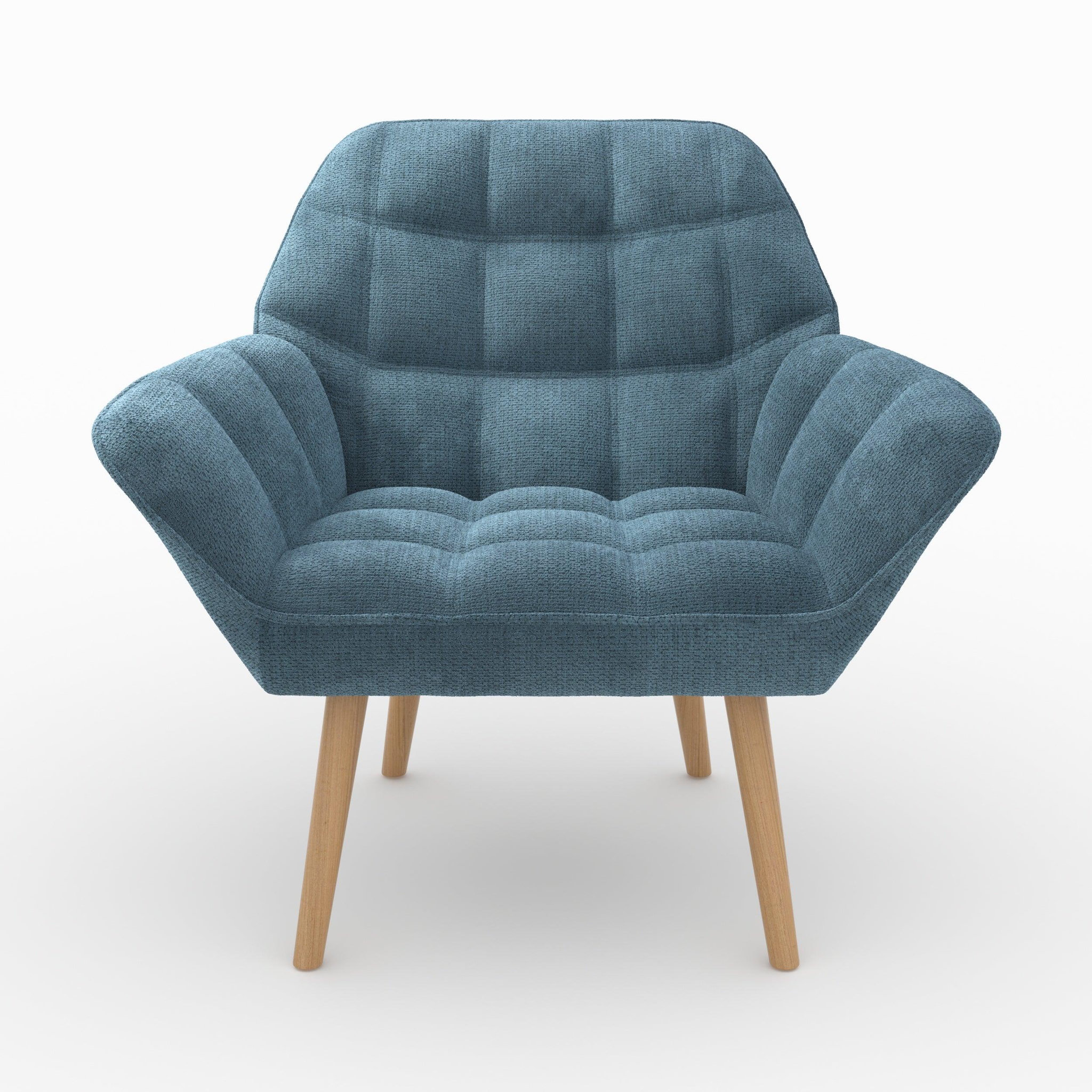 Voir la diapositive 6 : MAISON PAVANE Fauteuil en tissu bleu et pieds en bois-simba