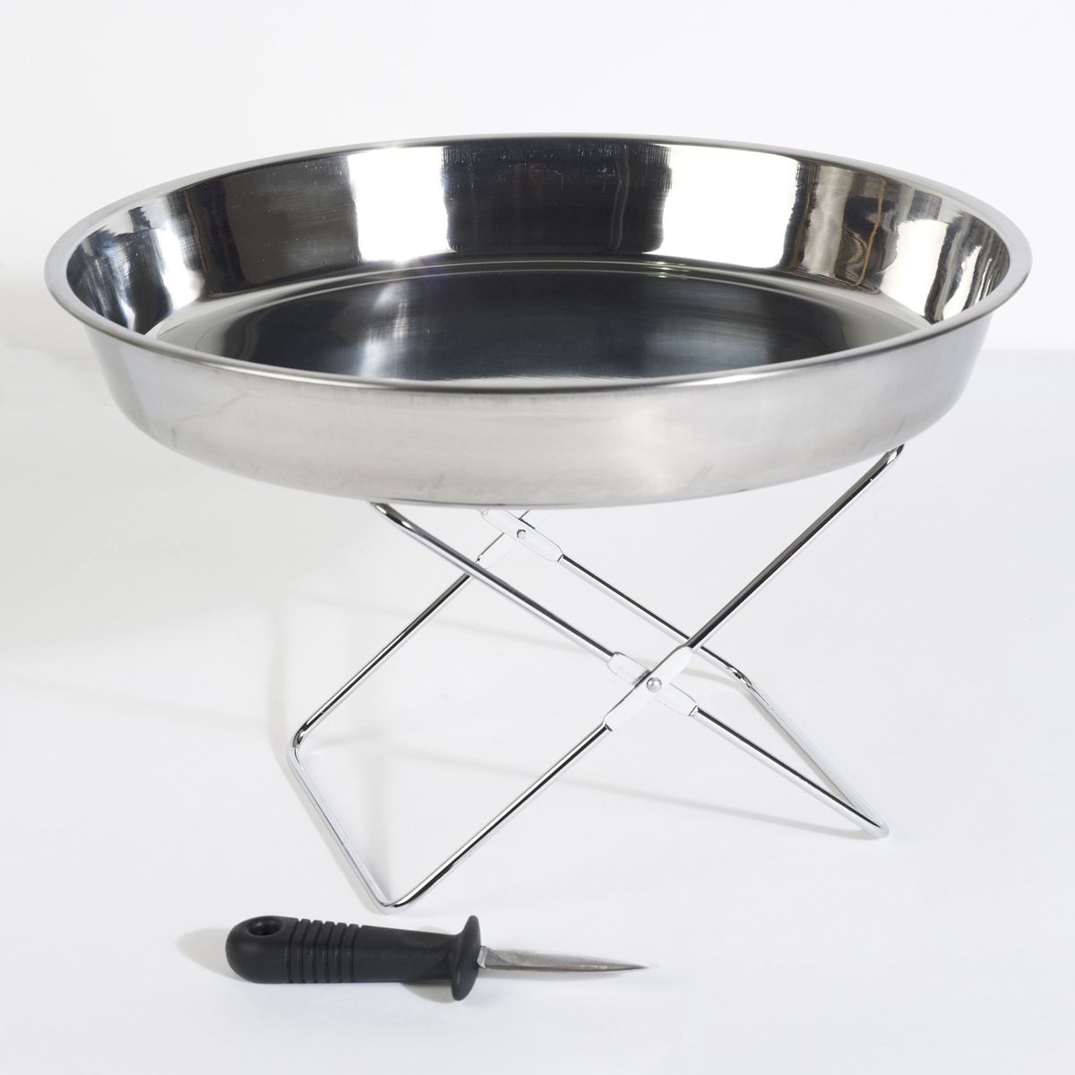 Plateau à fruits de mer en inox 36 cm sur pied + couteau à huîtres