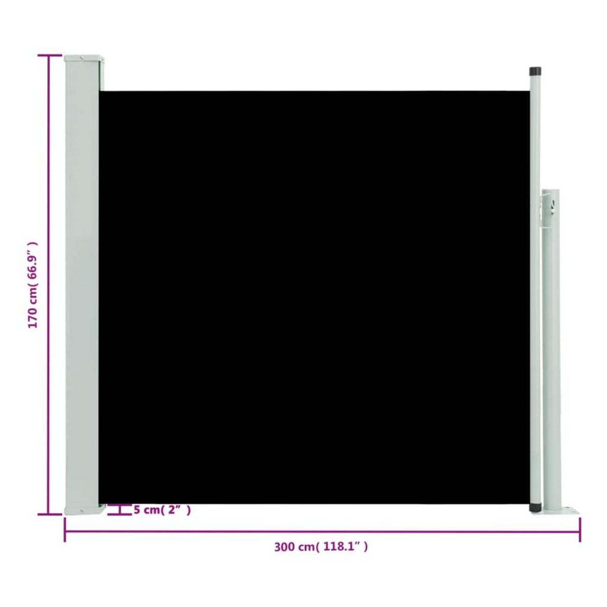 VIDAXL Auvent lateral retractable de patio 170x300 cm Noir