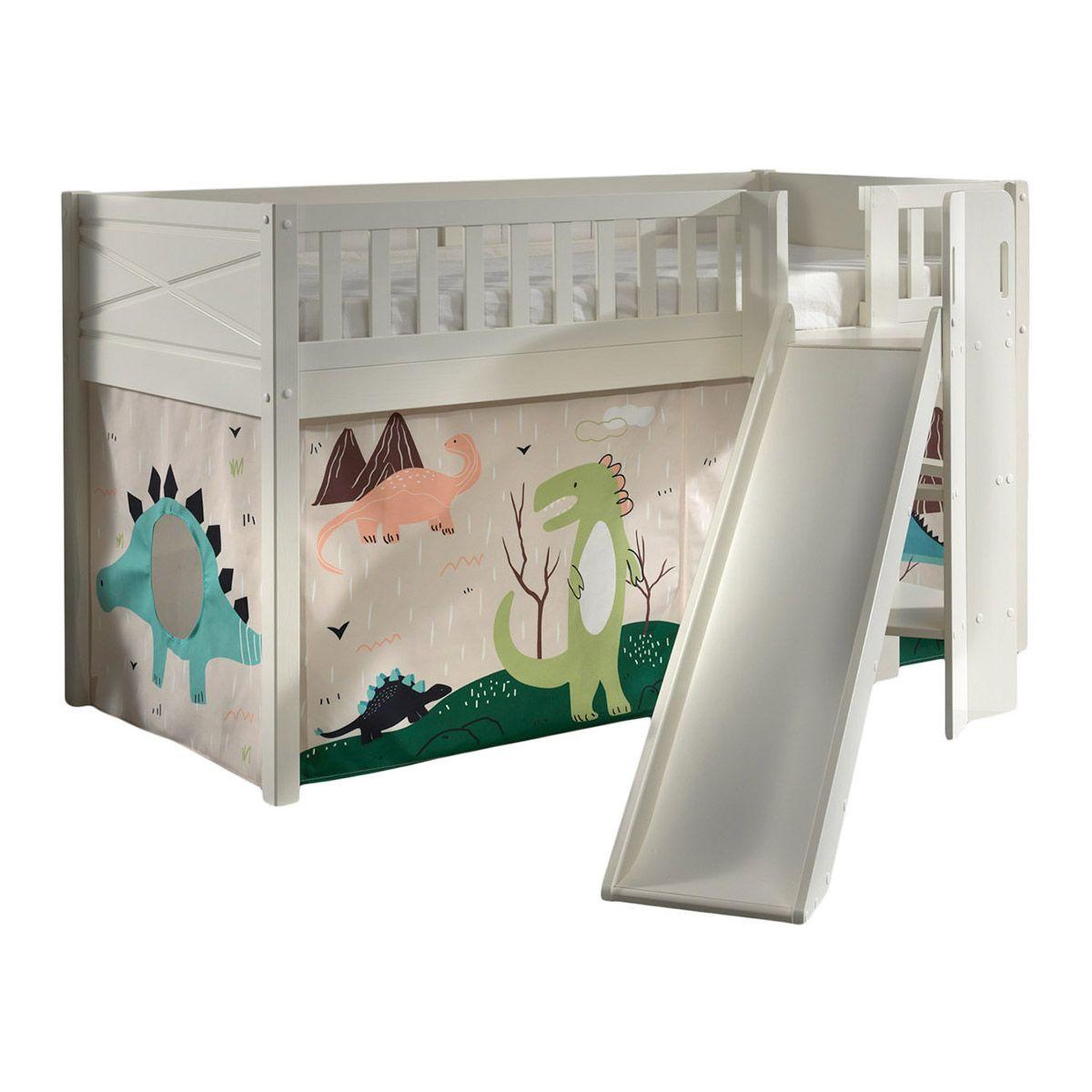 Voir la diapositive 1 : Paris Prix Lit enfant toboggan & tente  scott dino  90x200cm blanc