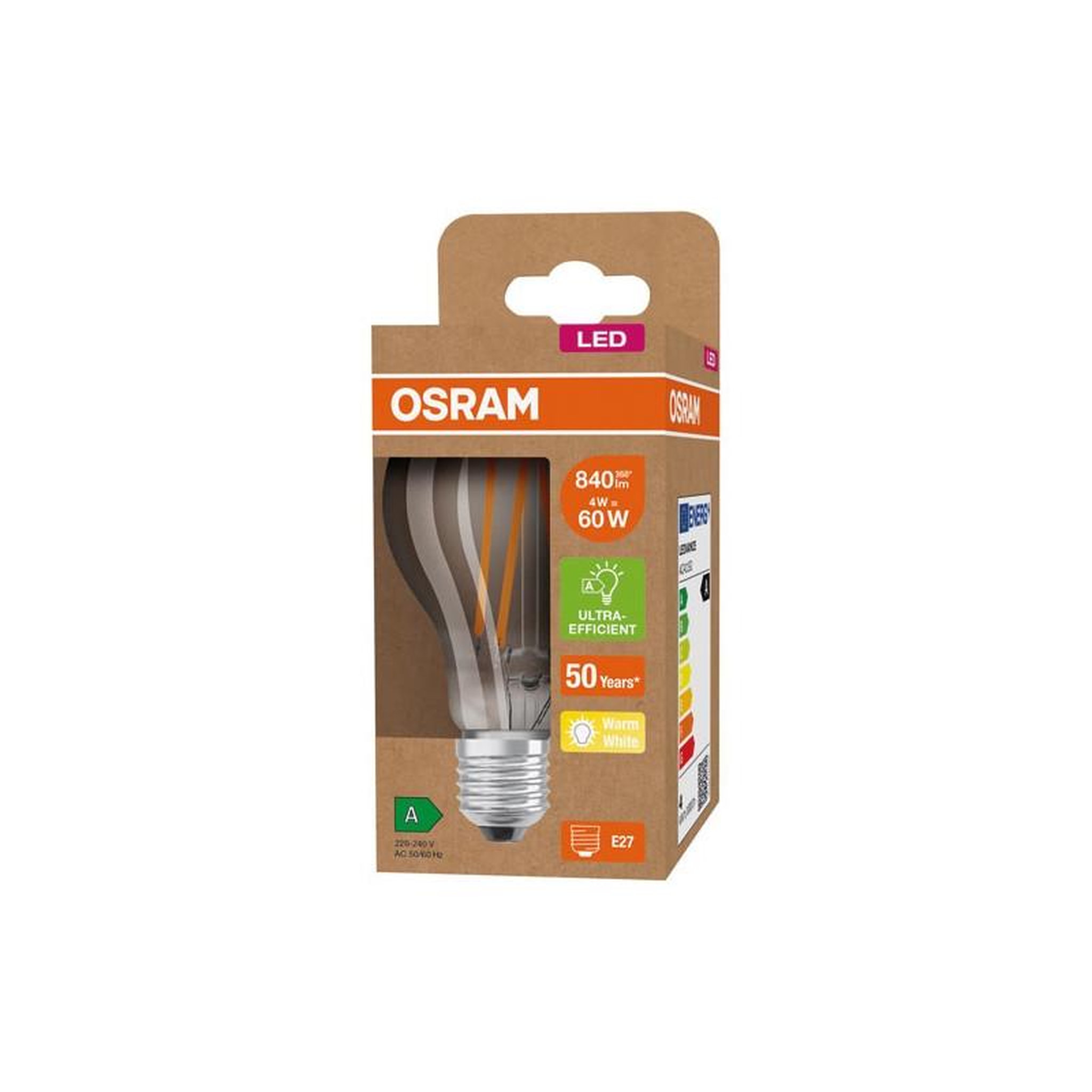 Osram LED STD CLAIR CL A 4W E27 BLC CHAUD OSRAM - 4099854009976