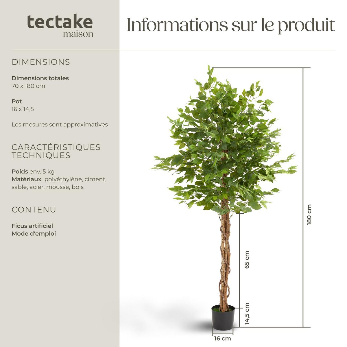 tectake Ficus artificiel design très réaliste vert