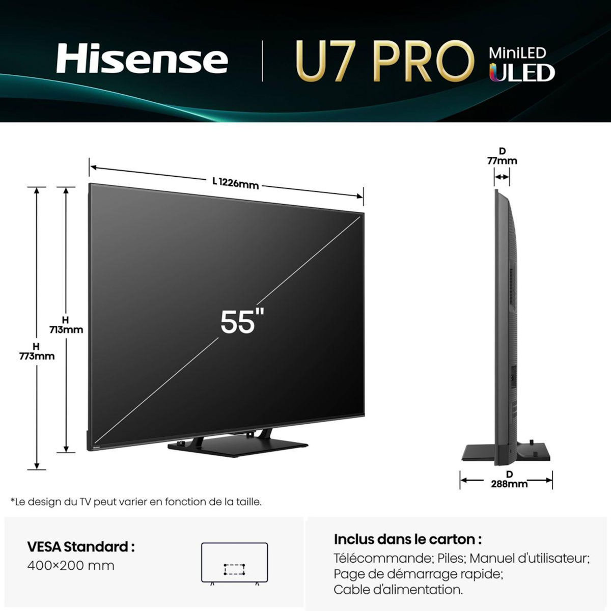Hisense TV Mini Led 55U7Q PRO 2025 (139cm)