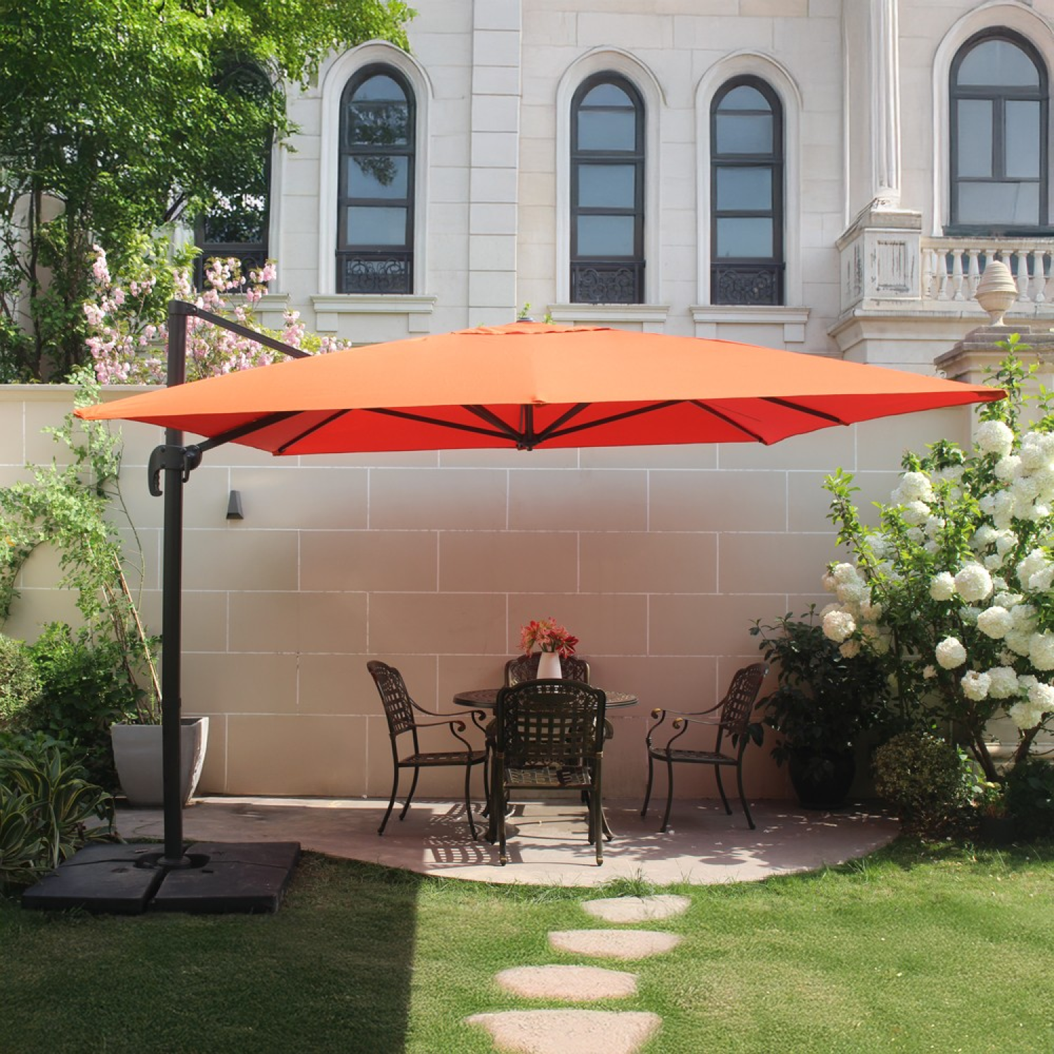Voir la diapositive 2 : CONCEPT USINE Ensemble parasol  terracotta 3x4m et 4 dalles à lester CESARE