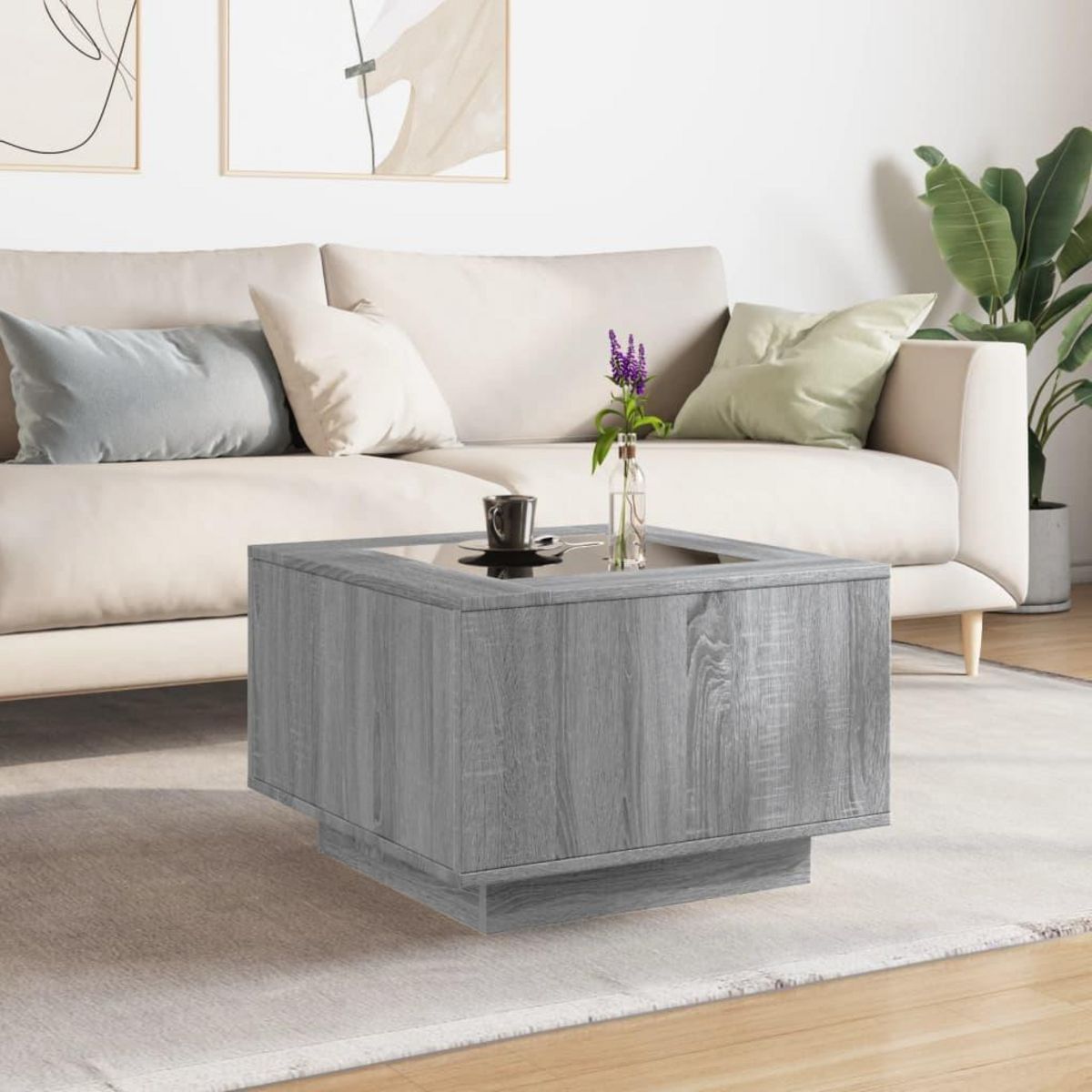 VIDAXL Table basse avec LED sonoma gris 60x60x40 cm bois d'ingenierie