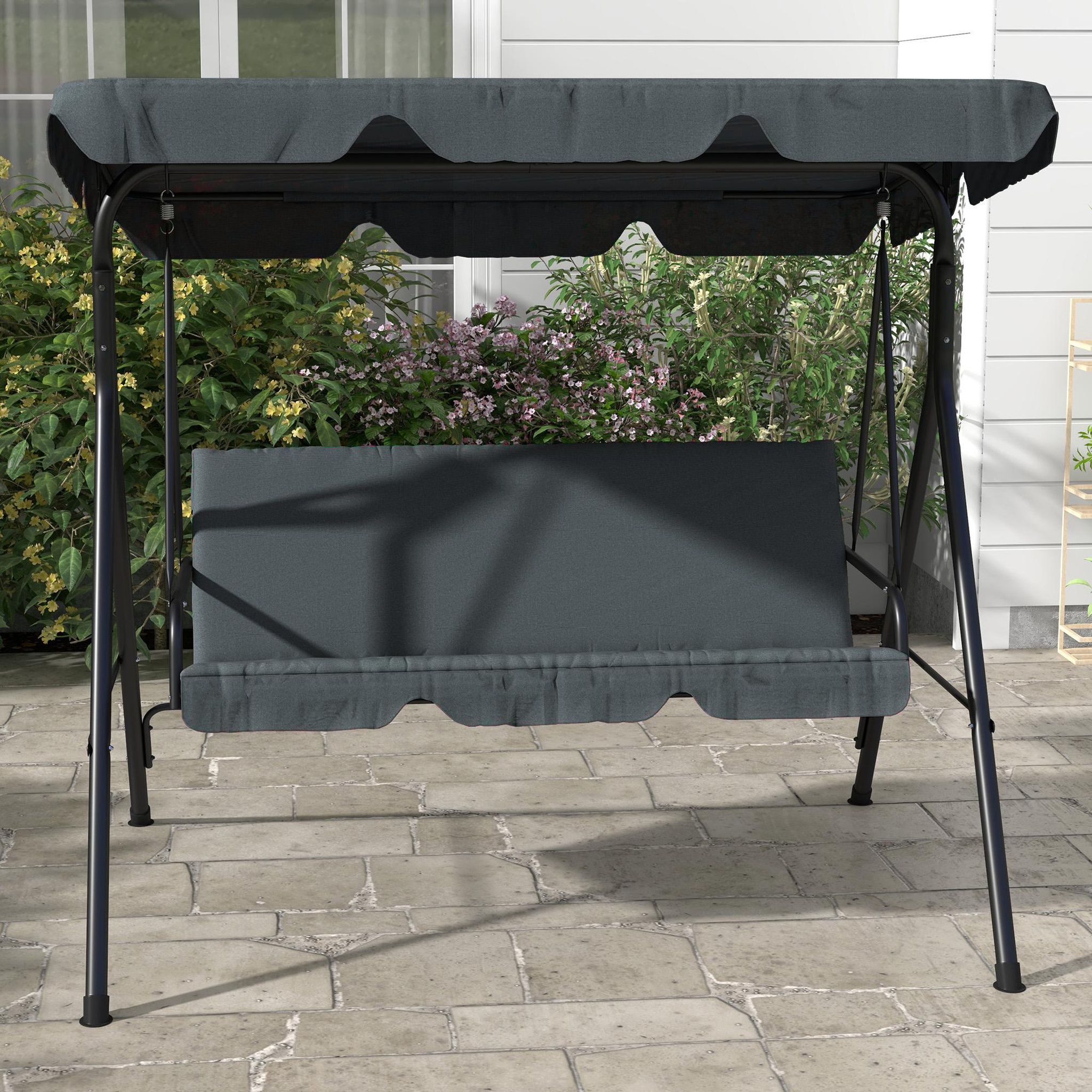 Voir la diapositive 5 : OUTSUNNY Balancelle de jardin 3 places toit réglable acier polyester gris
