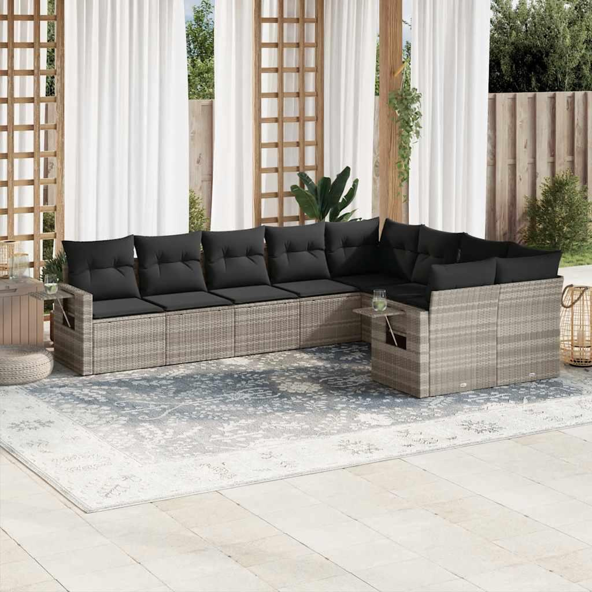 VIDAXL Salon de jardin 9 pcs avec coussins gris clair resine tressee