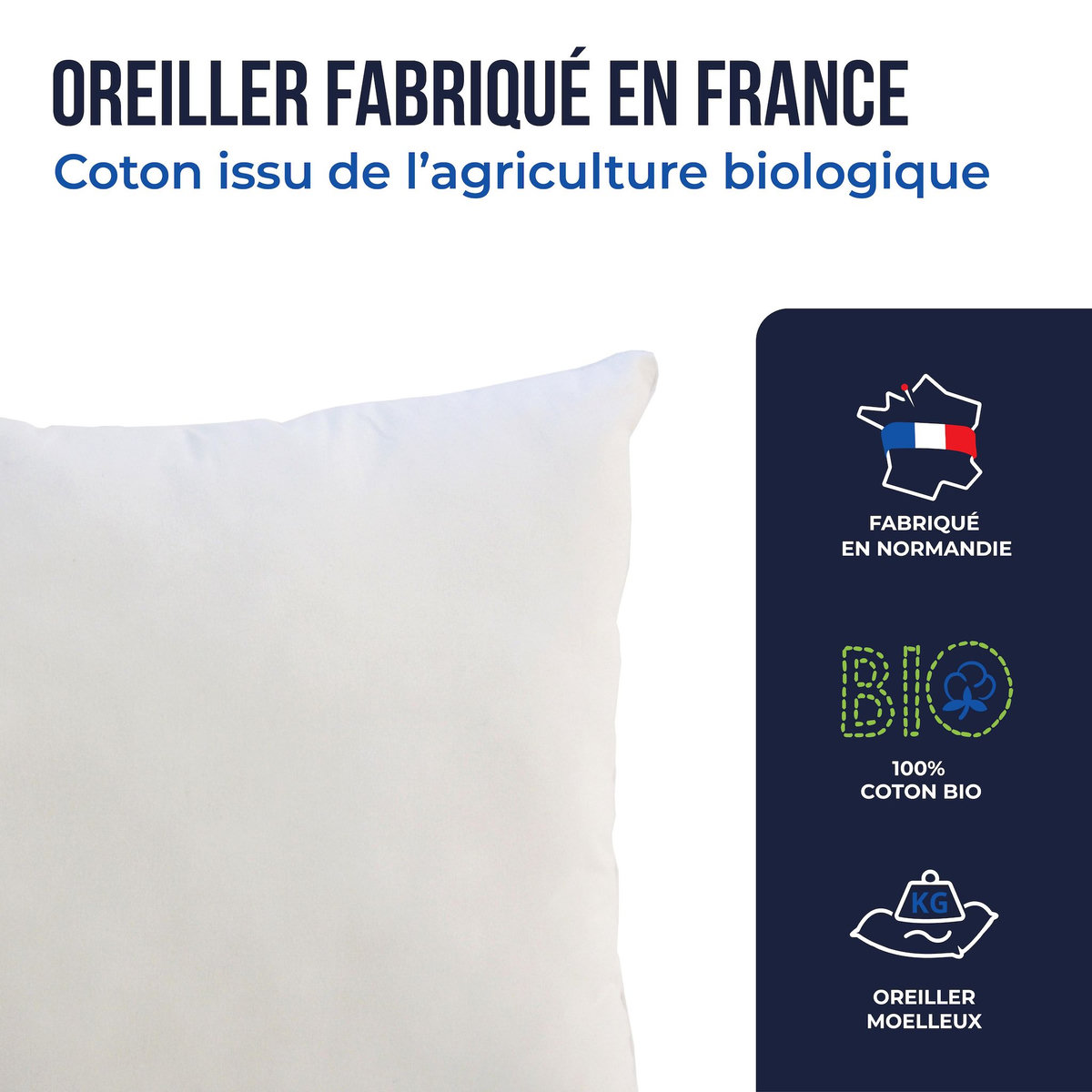 COLAS NORMAND Oreiller Colas Normand coton bio certifié GOTS 50X70