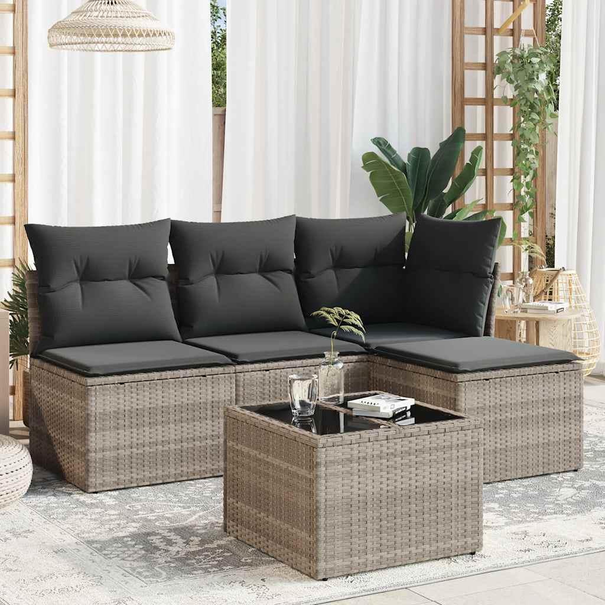 VIDAXL Salon de jardin 5 pcs avec coussins gris clair resine tressee