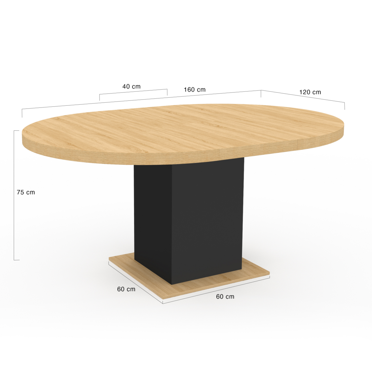 ID MARKET Table à manger extensible ronde EDEN 4-8 personnes bois et noir 120-160 cm