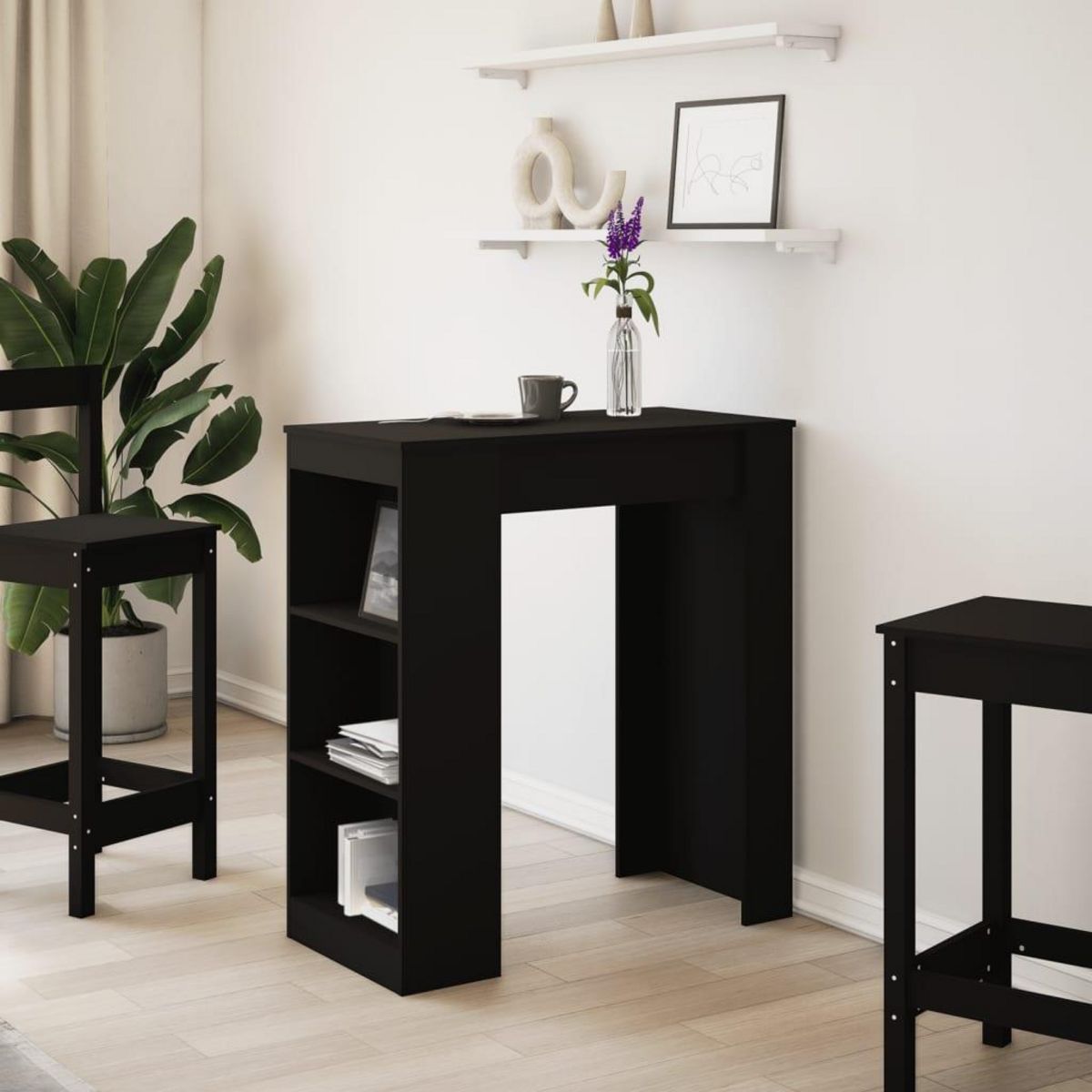 VIDAXL Table de bar avec etageres noir bois d'ingenierie