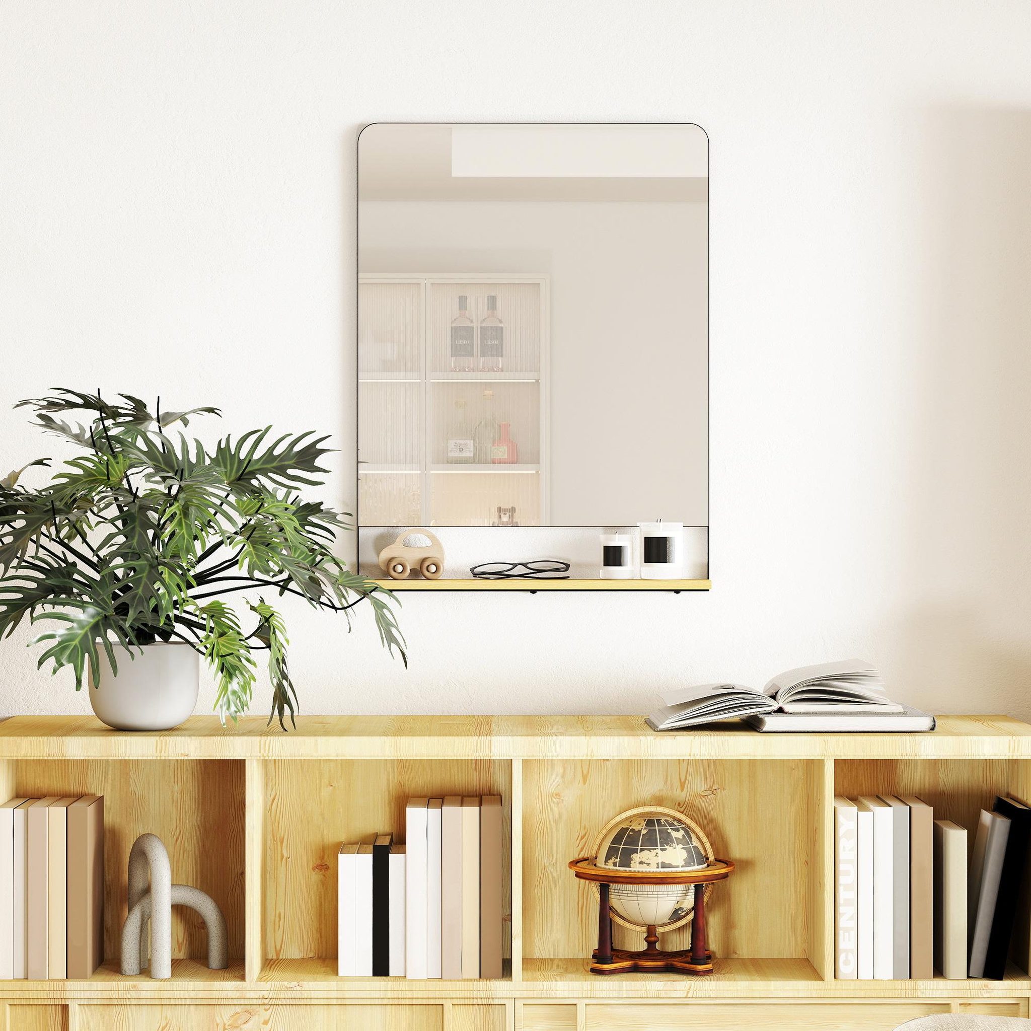 Voir la diapositive 6 : HOMCOM Miroir mural 80 x 60 cm avec étagère bois cadre en métal noir