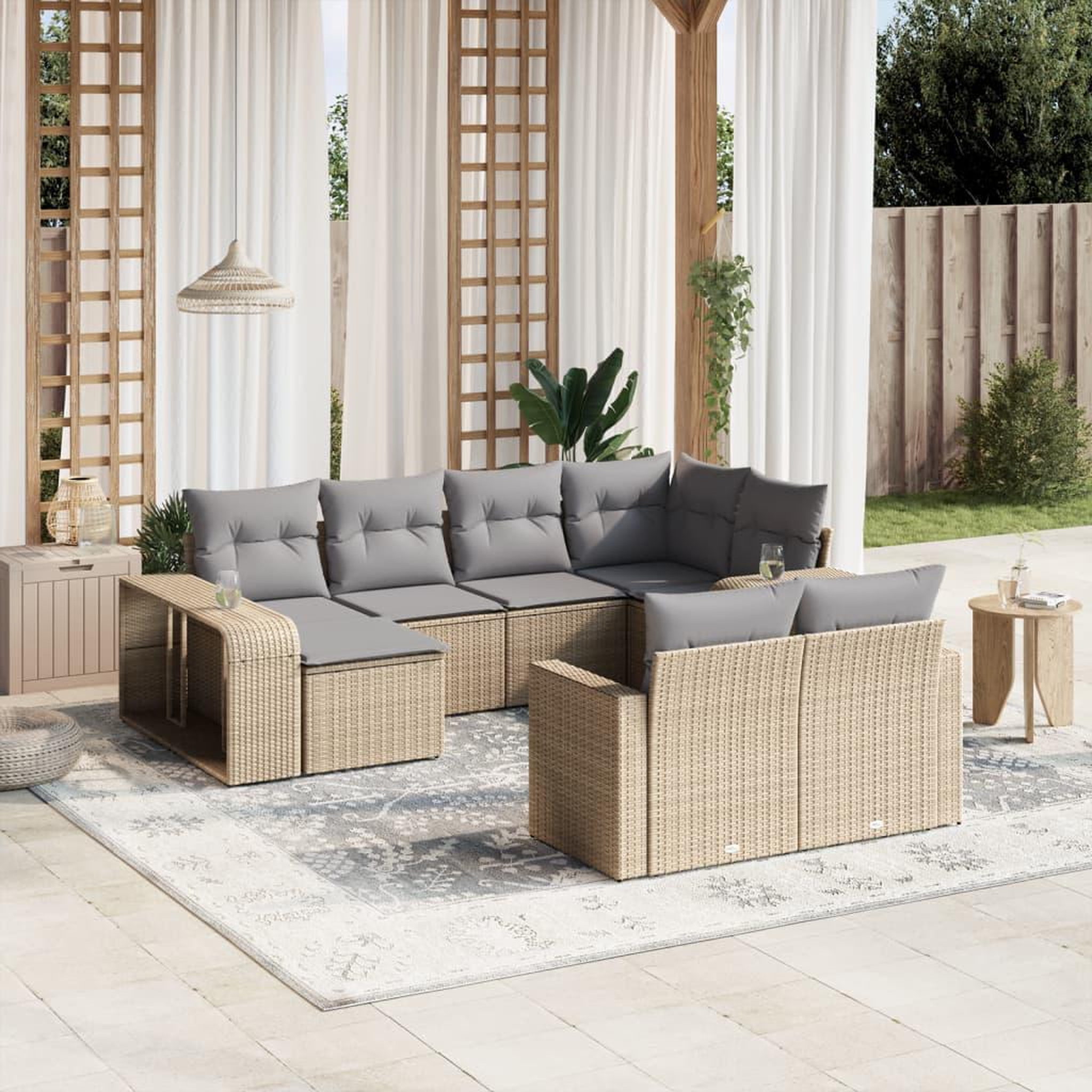 VIDAXL Salon de jardin avec coussins 10 pcs beige resine tressee