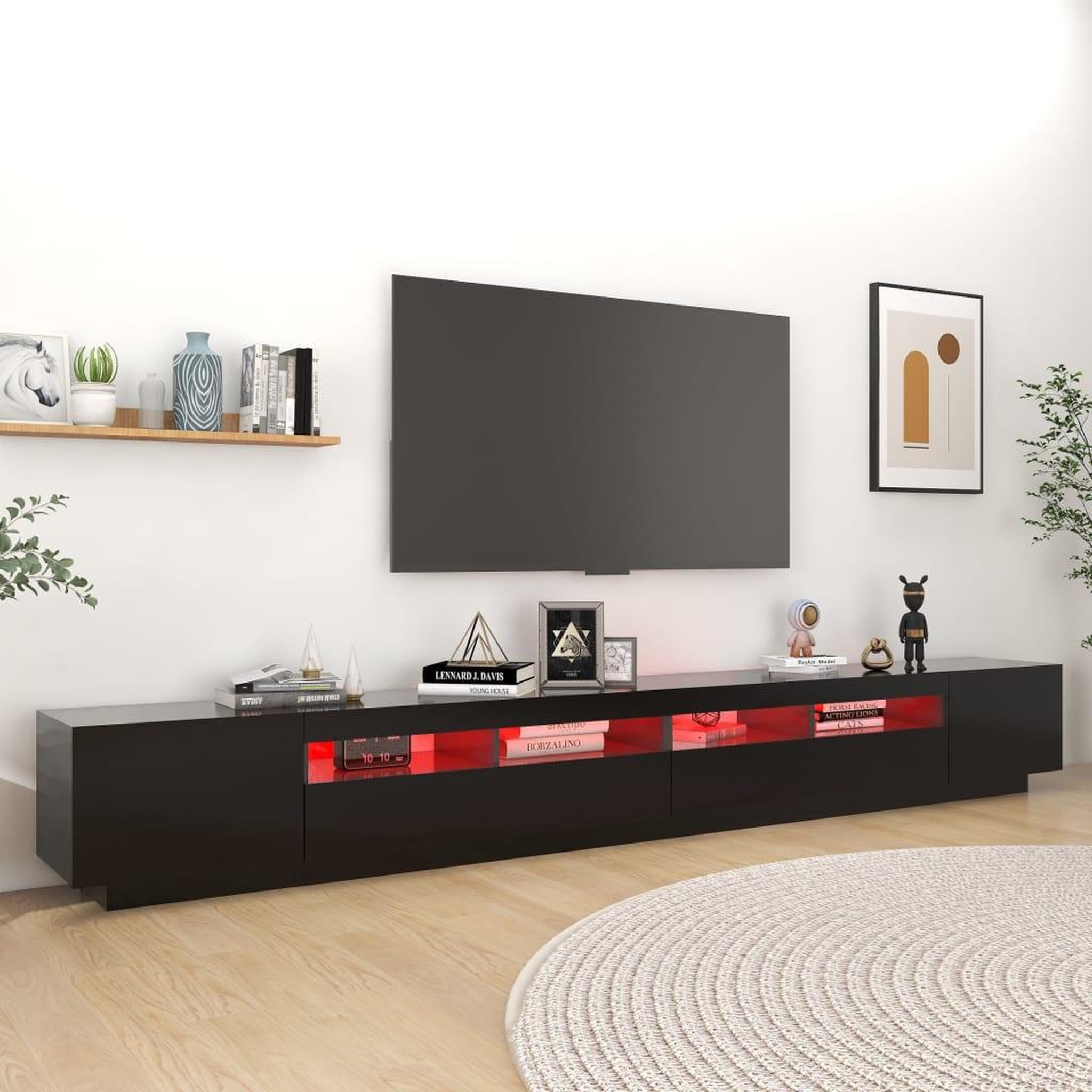 Voir la diapositive 3 : VIDAXL Meuble TV avec lumieres LED Noir 300x35x40 cm