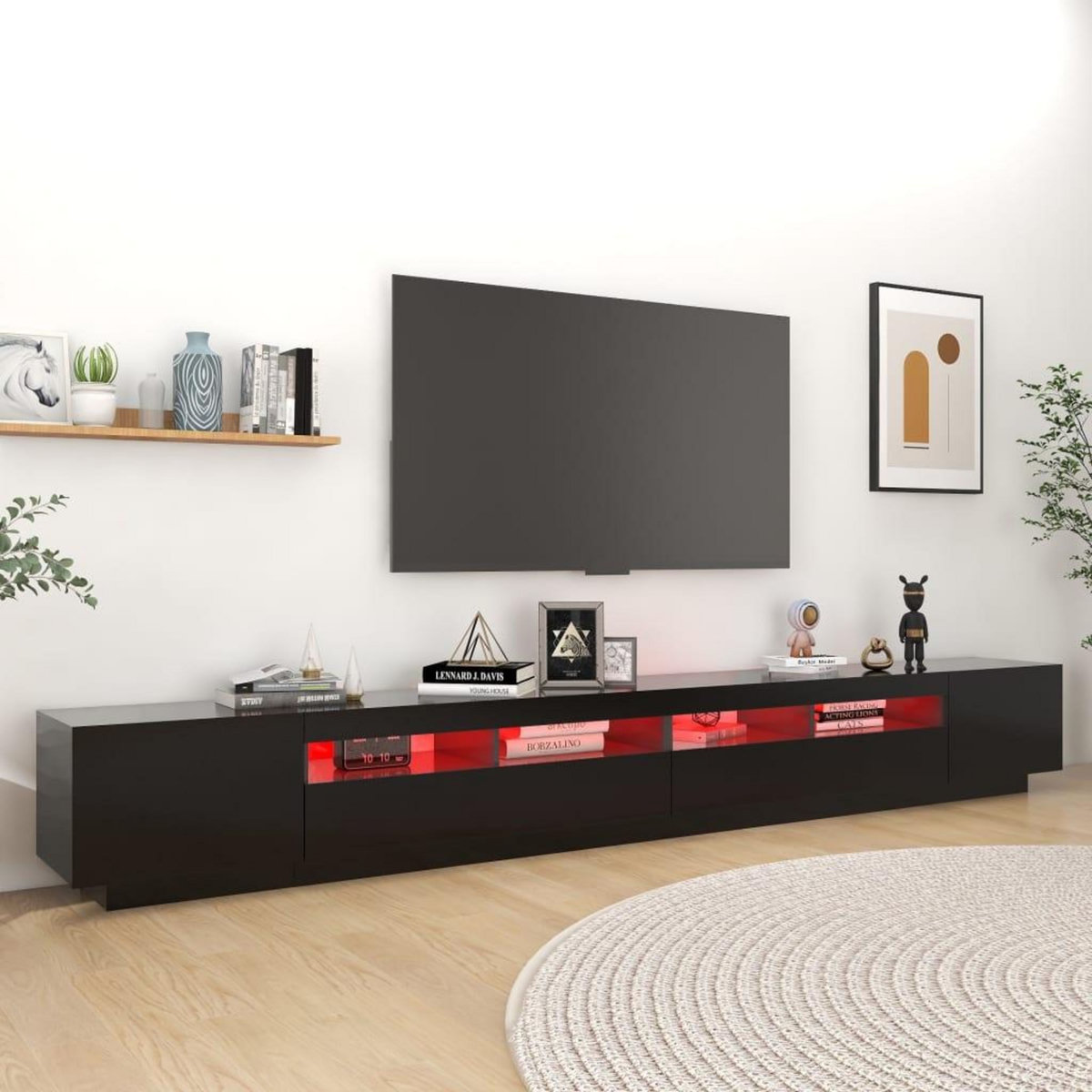 VIDAXL Meuble TV avec lumieres LED Noir 300x35x40 cm