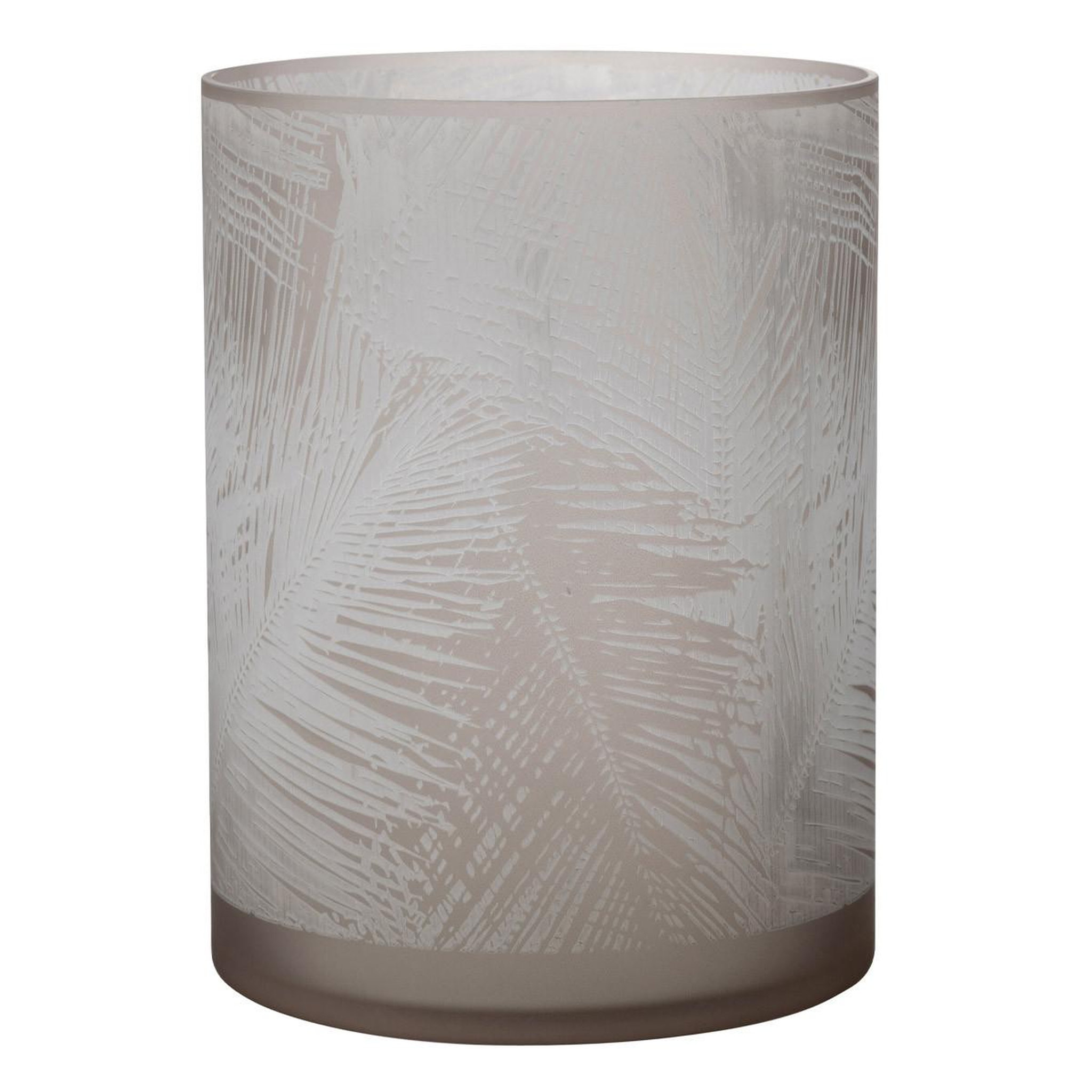 Voir la diapositive 1 : J-LINE Photophore design en verre  feuilles  24cm beige